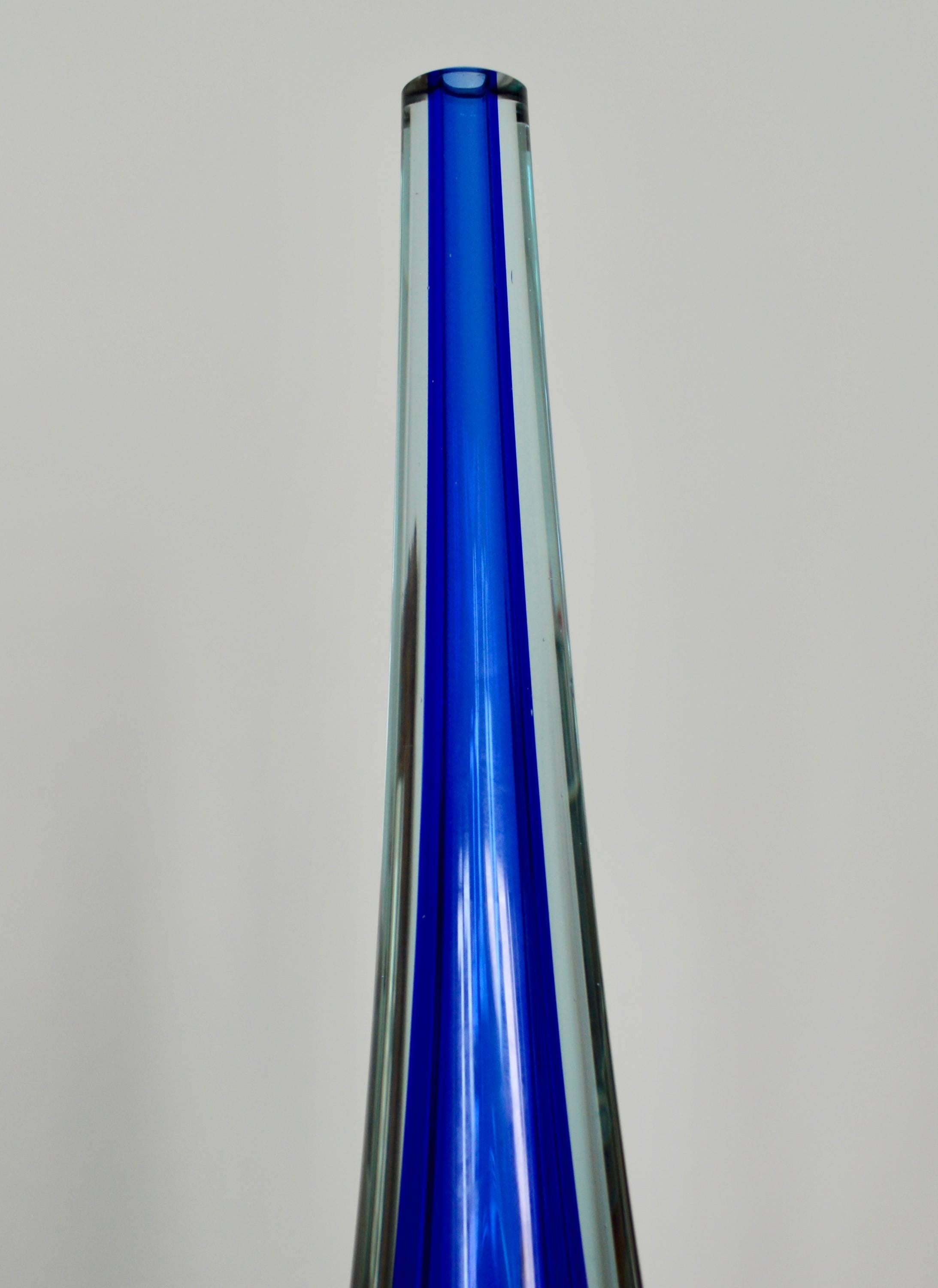 Tall Italian Mid-Century Turquoise And Blue Murano Vase 2