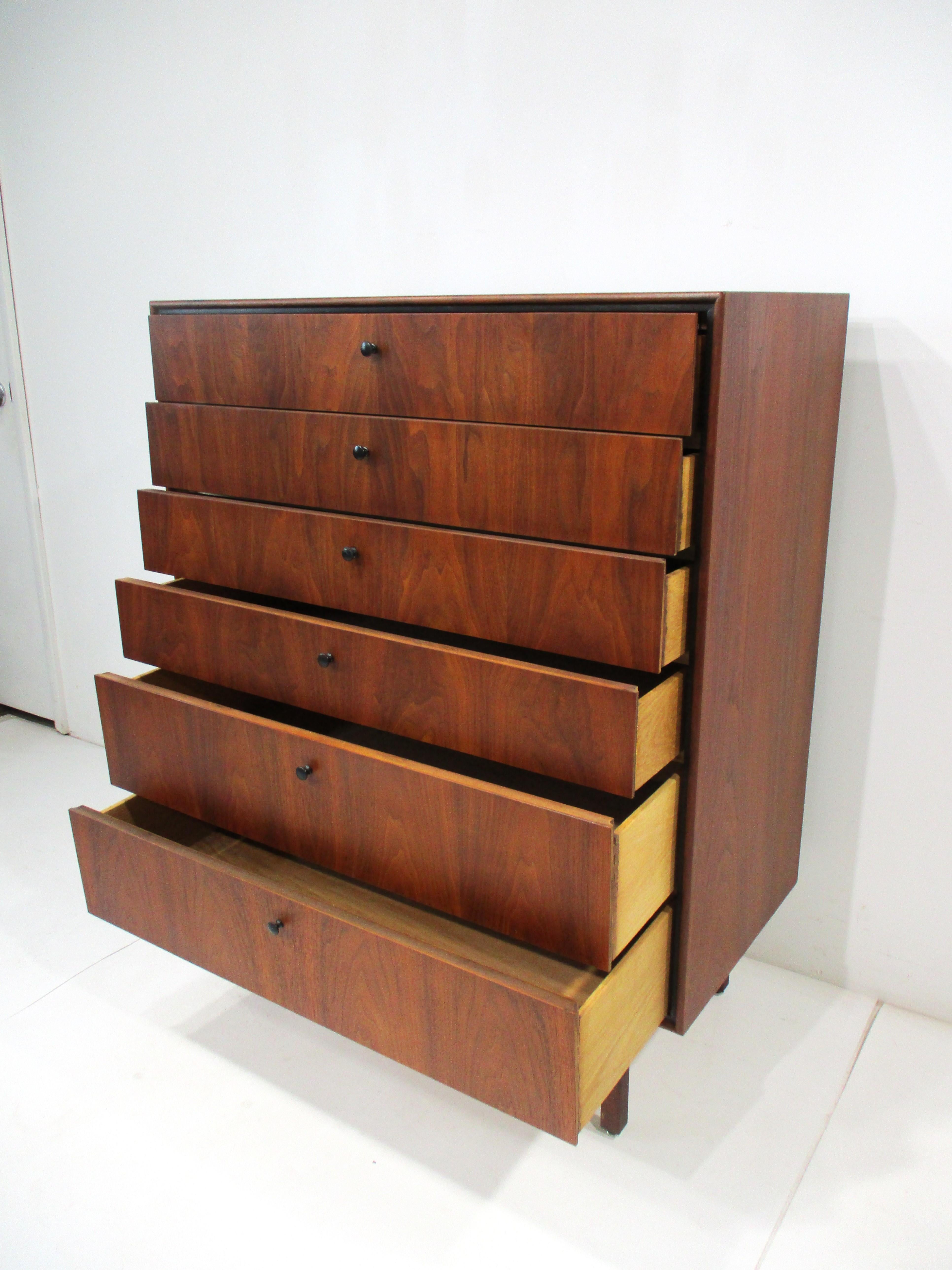 20th Century Mid Century Tall Walnut Dresser Chest by Jack Cartwright for Founders