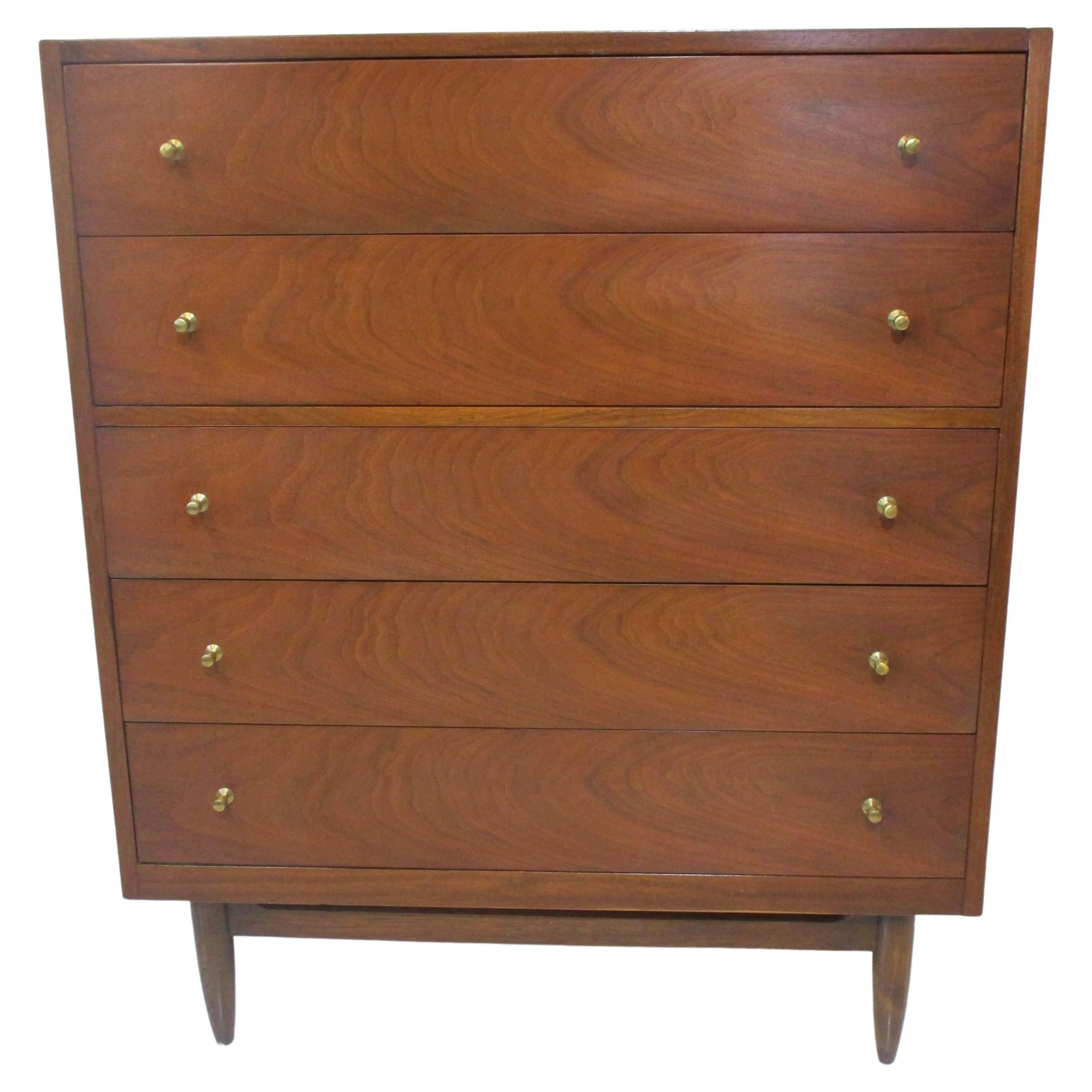 Mid Century Tall Walnut Dresser Chest in the Style of Harvey Probber at