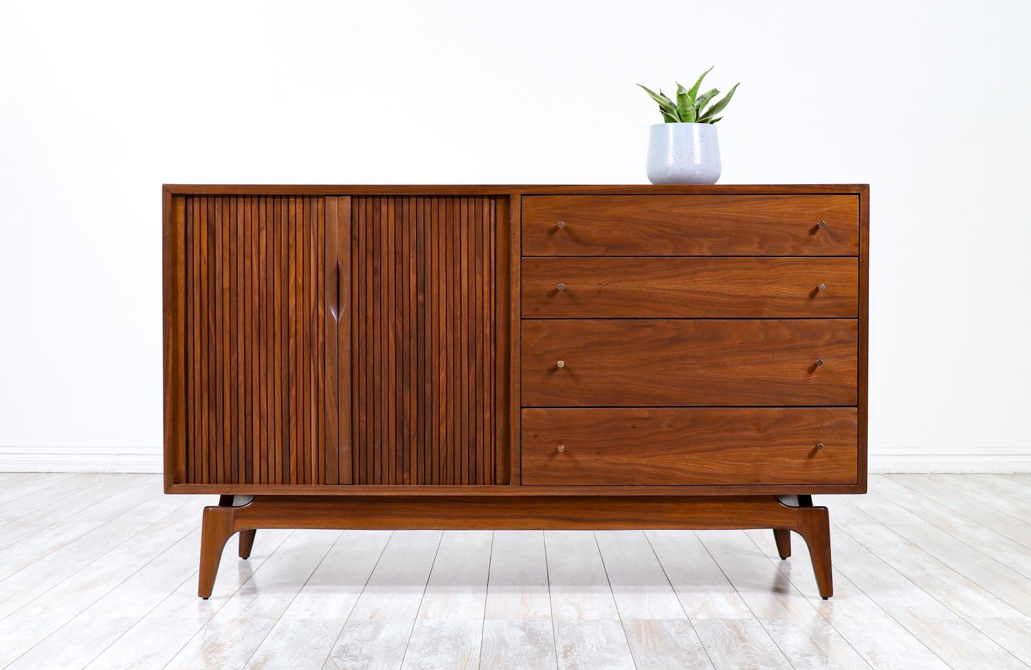 Mid-Century tambour-door credenza with drawer by Barzilay.