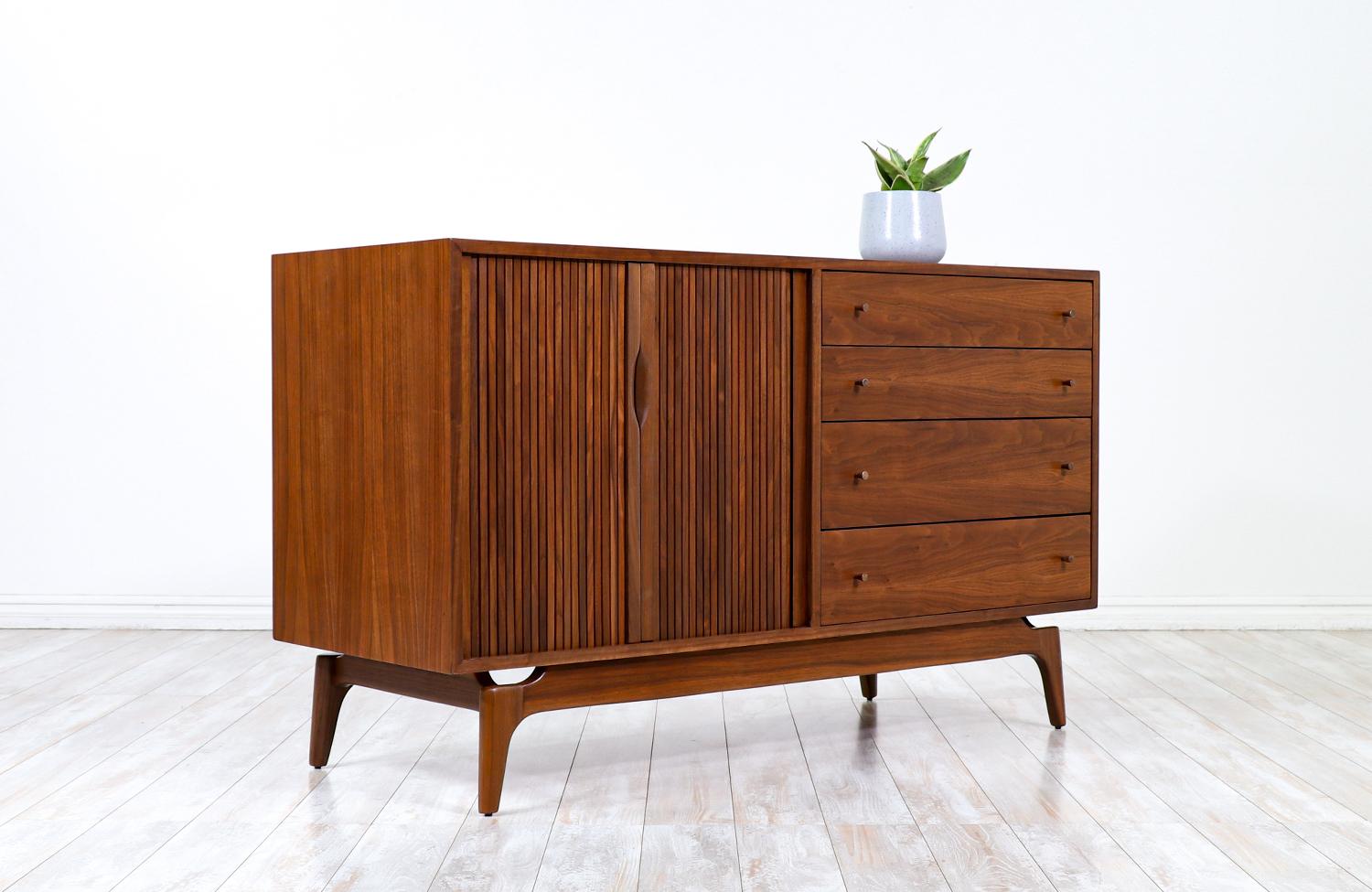 Mid-Century Modern Mid-Century Tambour-Door Credenza with Drawers by Barzilay