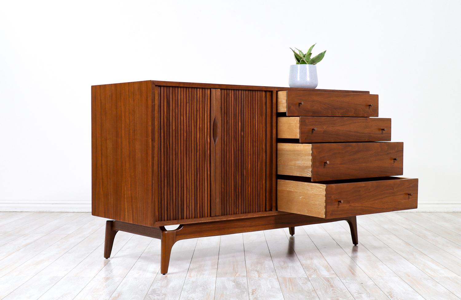 American Mid-Century Tambour-Door Credenza with Drawers by Barzilay