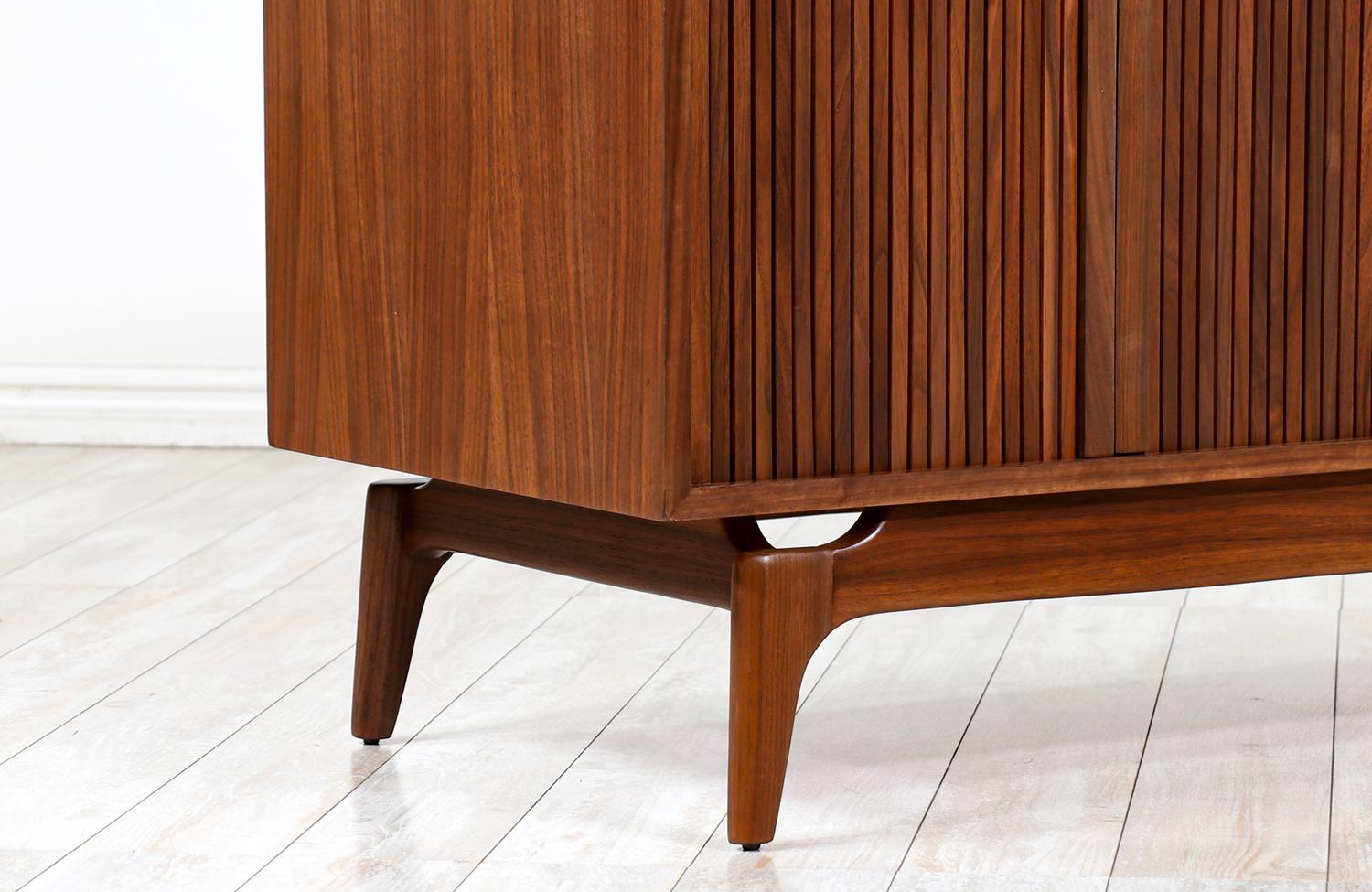 Wood Mid-Century Tambour-Door Credenza with Drawers by Barzilay