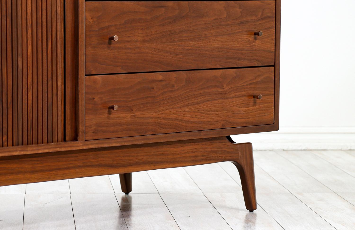 Mid-Century Tambour-Door Credenza with Drawers by Barzilay 1