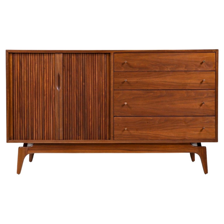 Mid-Century Tambour-Door Credenza with Drawers by Barzilay at 1stDibs ...