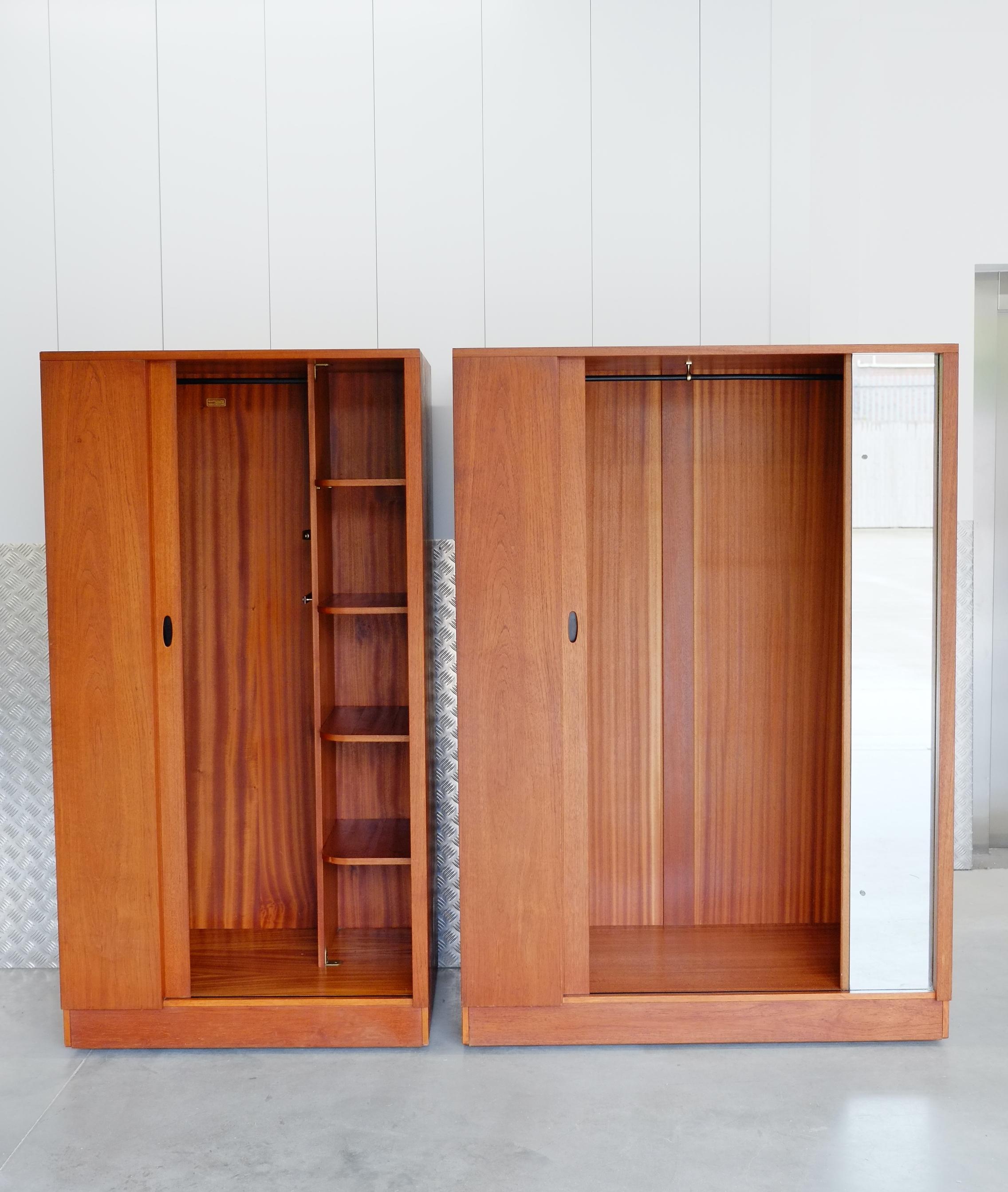 English Mid Century Tambour Door Fitted Gentlemans Wardrobe - Pair Available For Sale