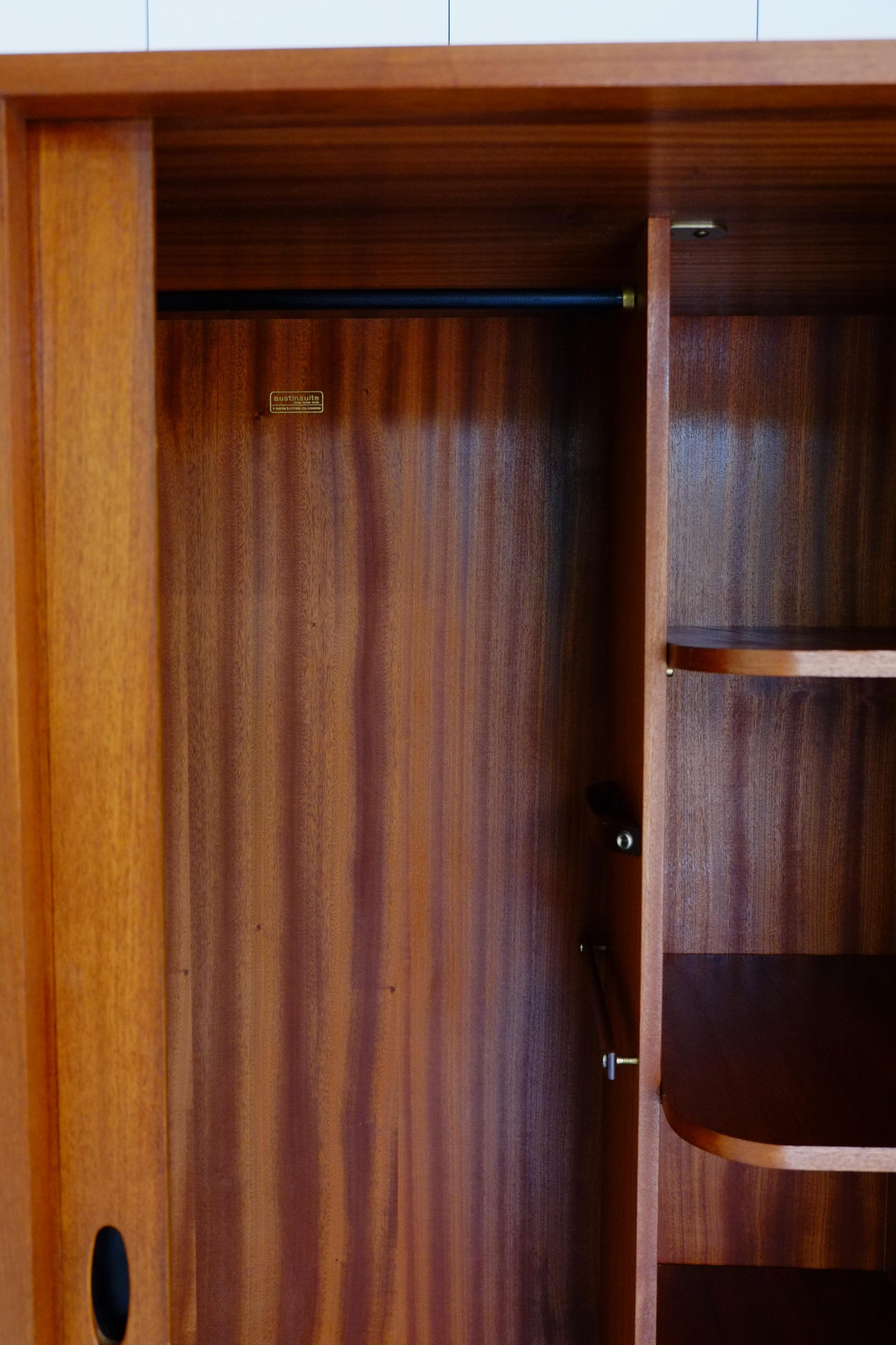 Mid Century Tambour Door Fitted Gentlemans Wardrobe - Pair Available In Good Condition For Sale In Leicester, GB