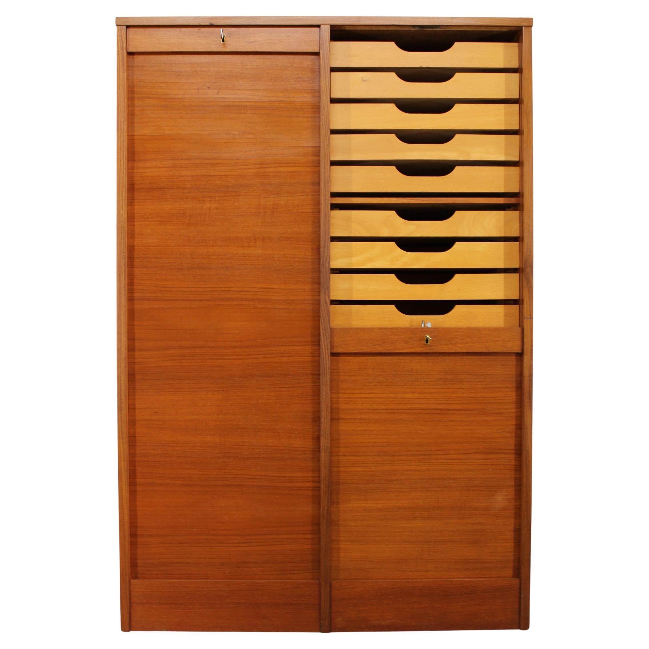 Mid-Century Tambour Office Cabinet, Denmark, 1960s For Sale