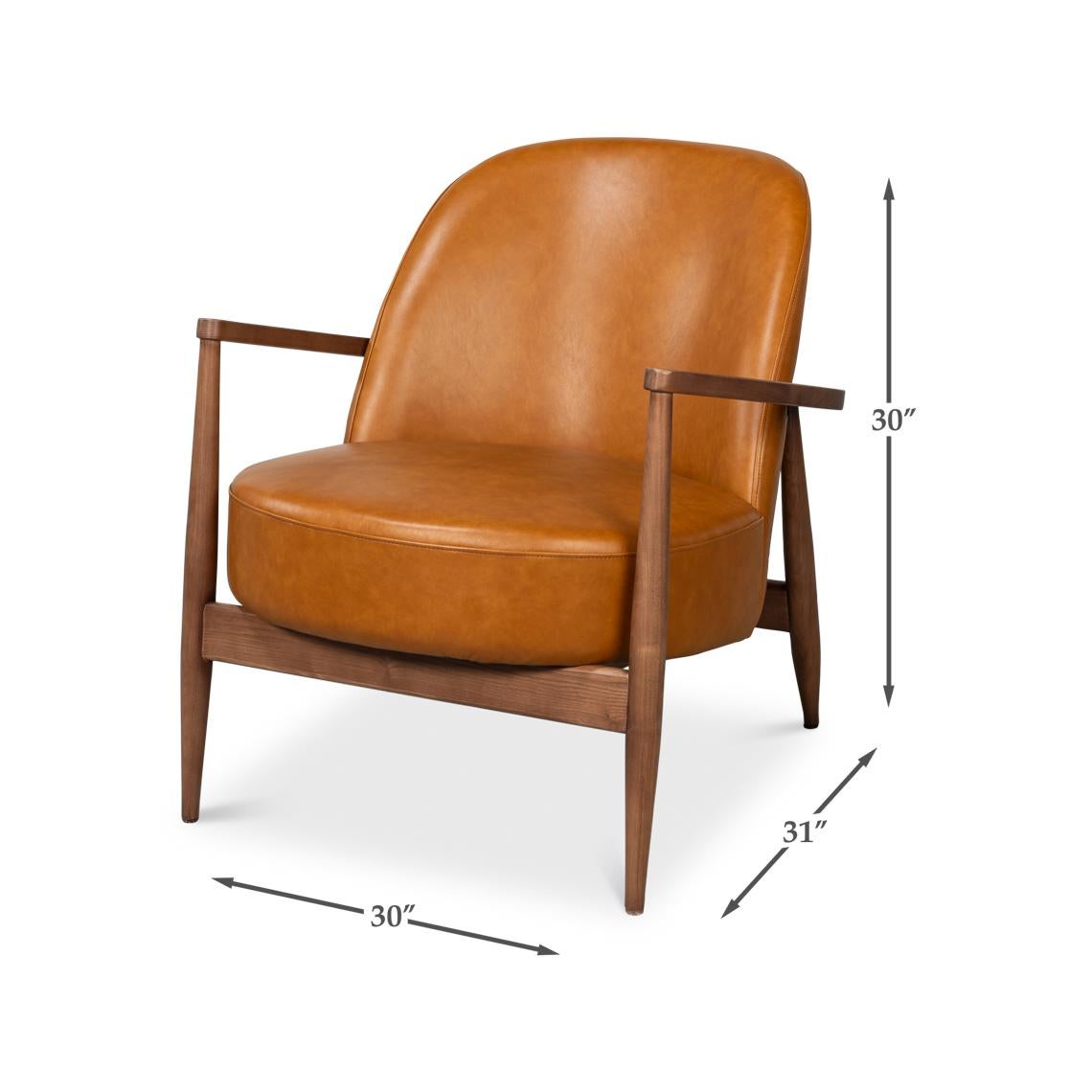 Mid Century Tan Leder Sessel im Angebot 7