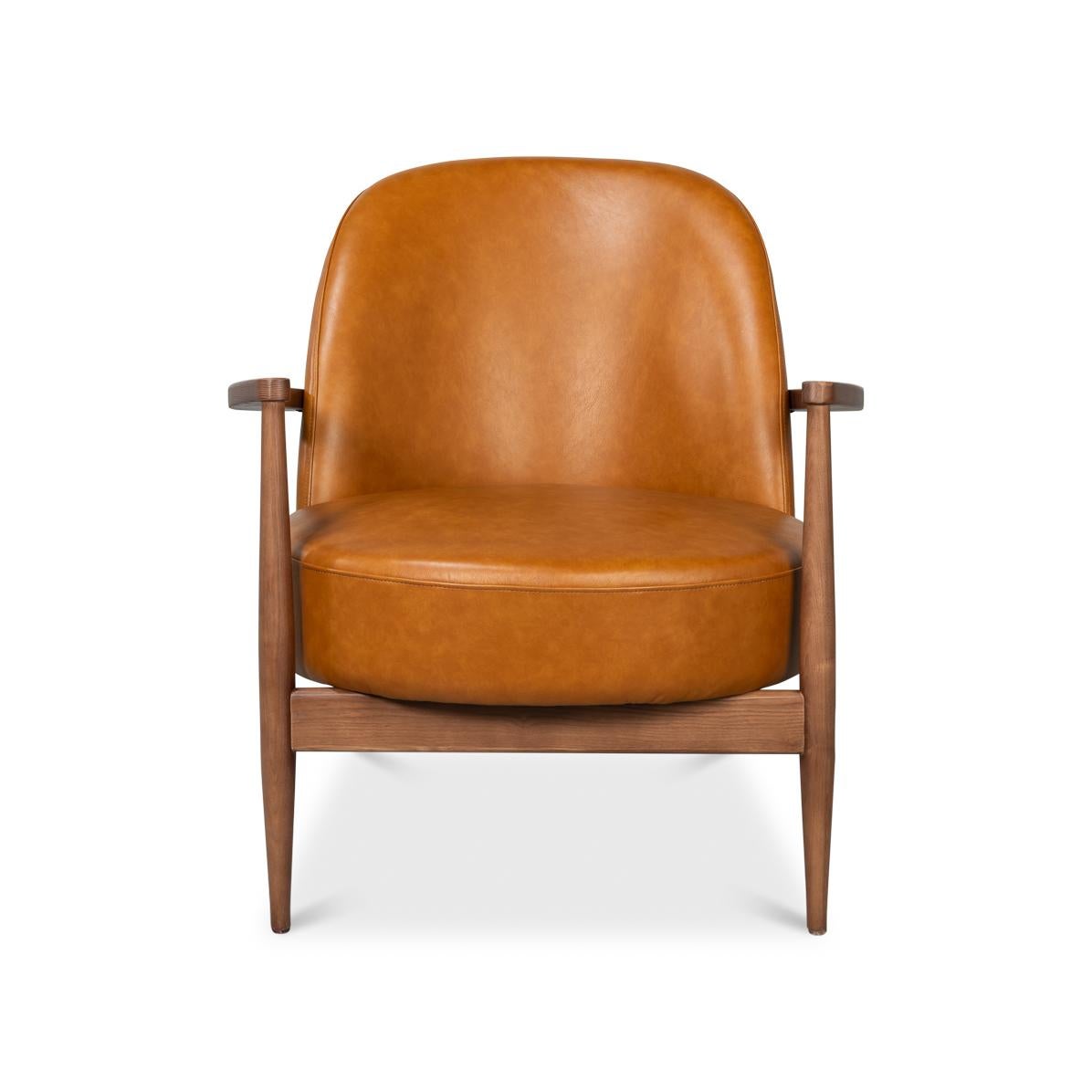Mid Century Tan Leder Sessel (Moderne der Mitte des Jahrhunderts) im Angebot