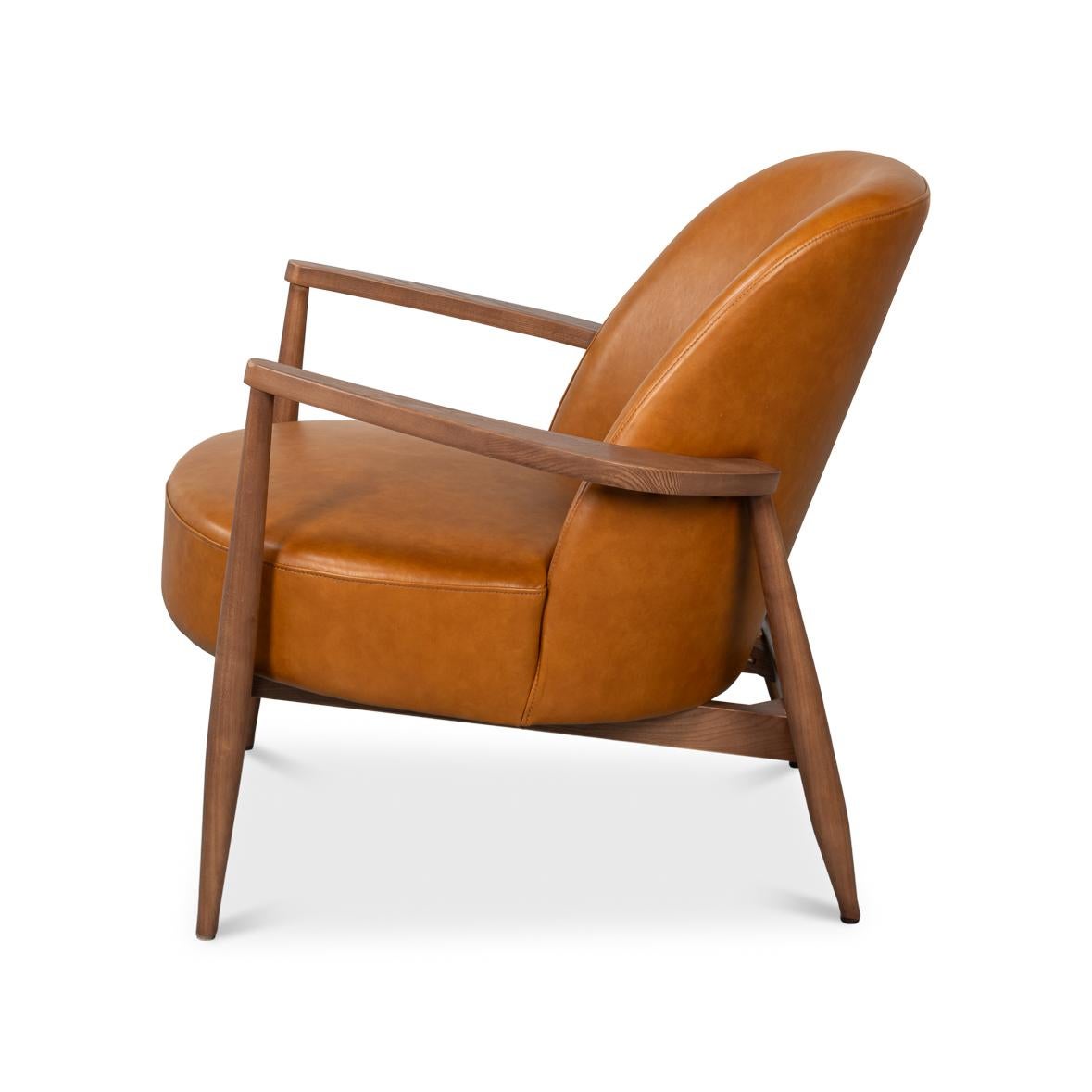 Mid Century Tan Leder Sessel (Chinesisch) im Angebot