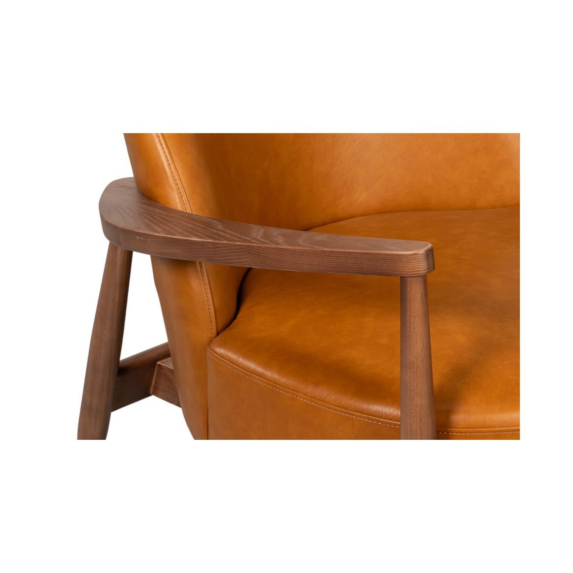 Mid Century Tan Leder Sessel im Angebot 1