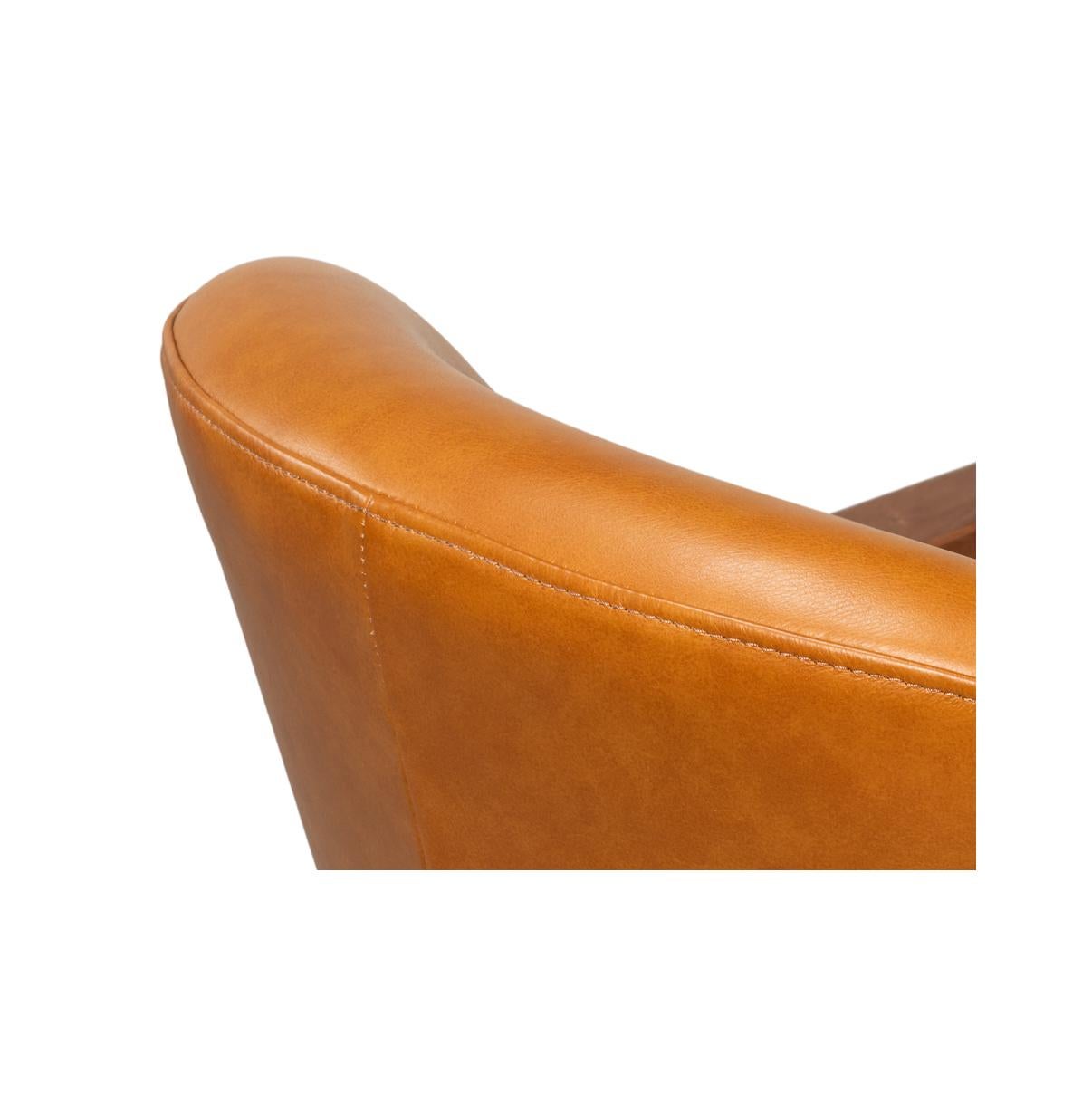 Mid Century Tan Leder Sessel im Angebot 2