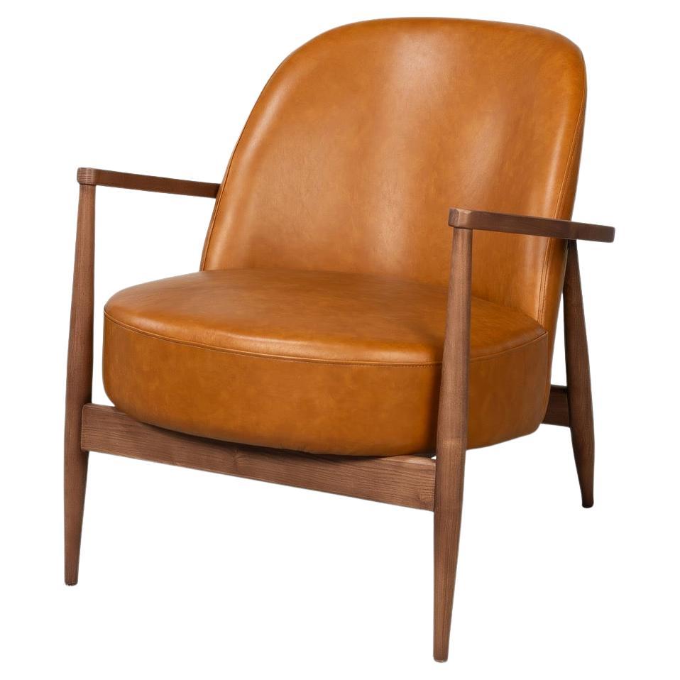 Mid Century Tan Leder Sessel im Angebot