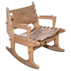Vintage Mid Century Tan Tooled leather sling Safari rocking chair Angel Pazmino Ecuador