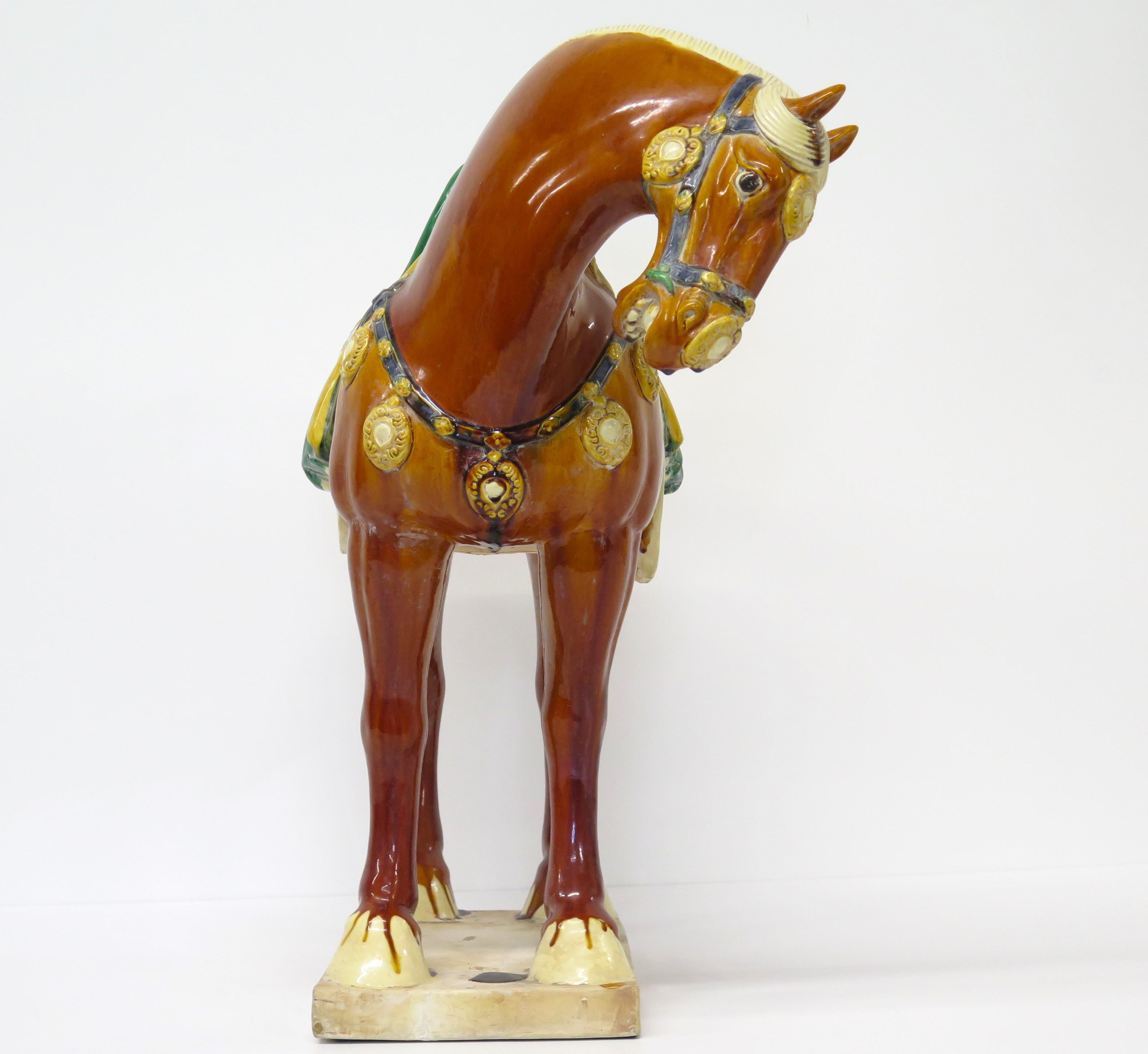 Glazed Mid-Century Tang-Style Chinese Ceramic Horse For Sale
