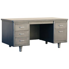 Mid Century Tanker Desk Custom Refinished in Natural Steel
