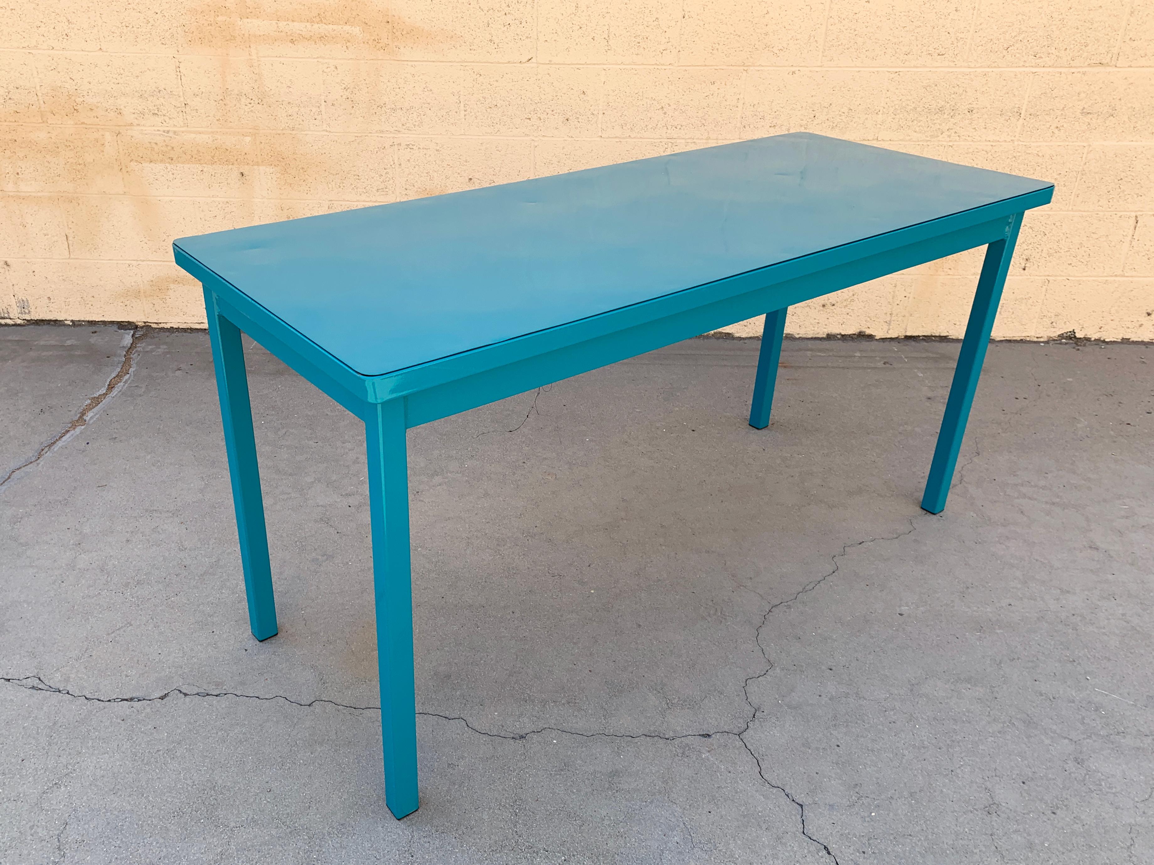Mid-Century Modern Midcentury Tanker Table in an Uncommon Size, Refinished in Teal For Sale