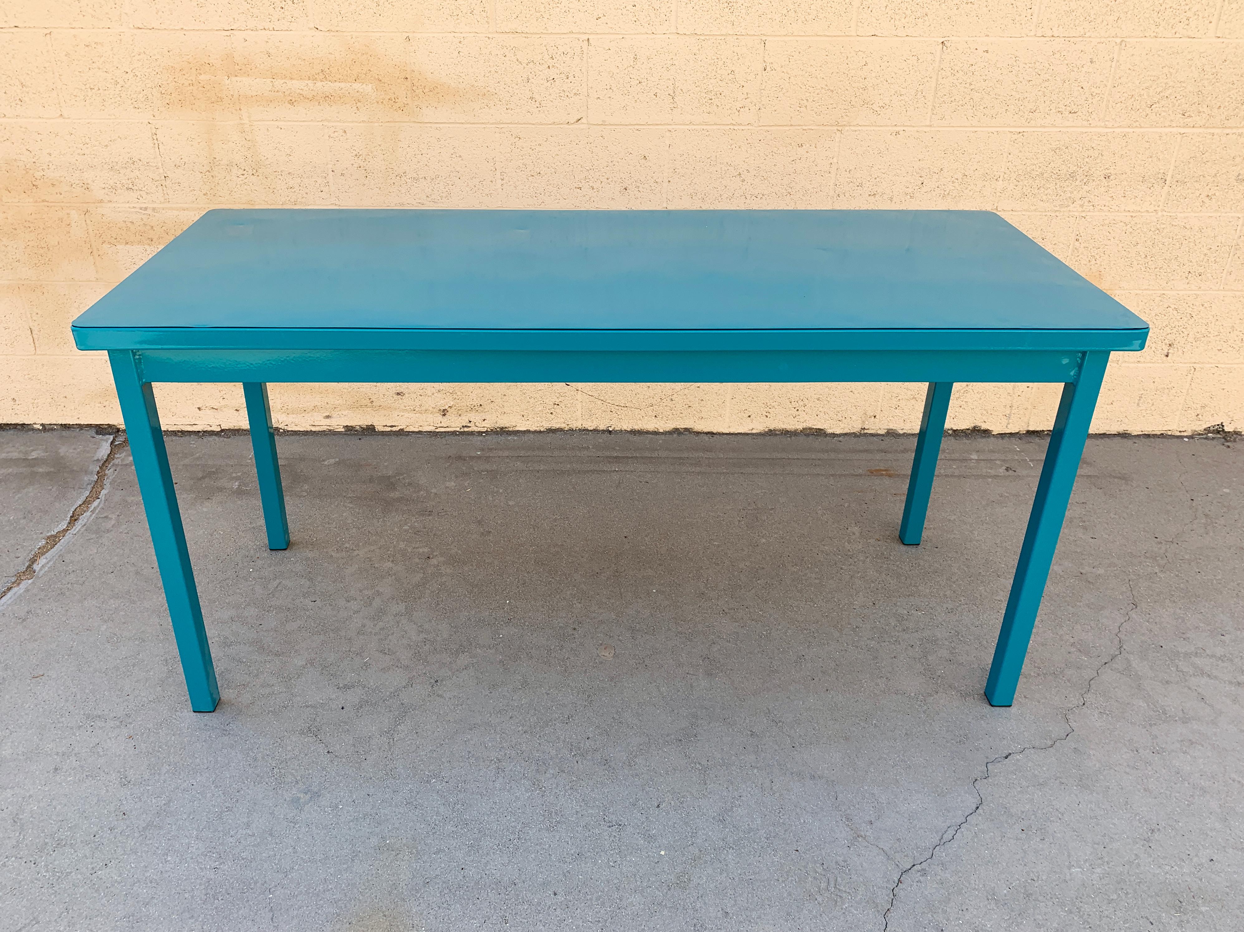 North American Midcentury Tanker Table in an Uncommon Size, Refinished in Teal For Sale