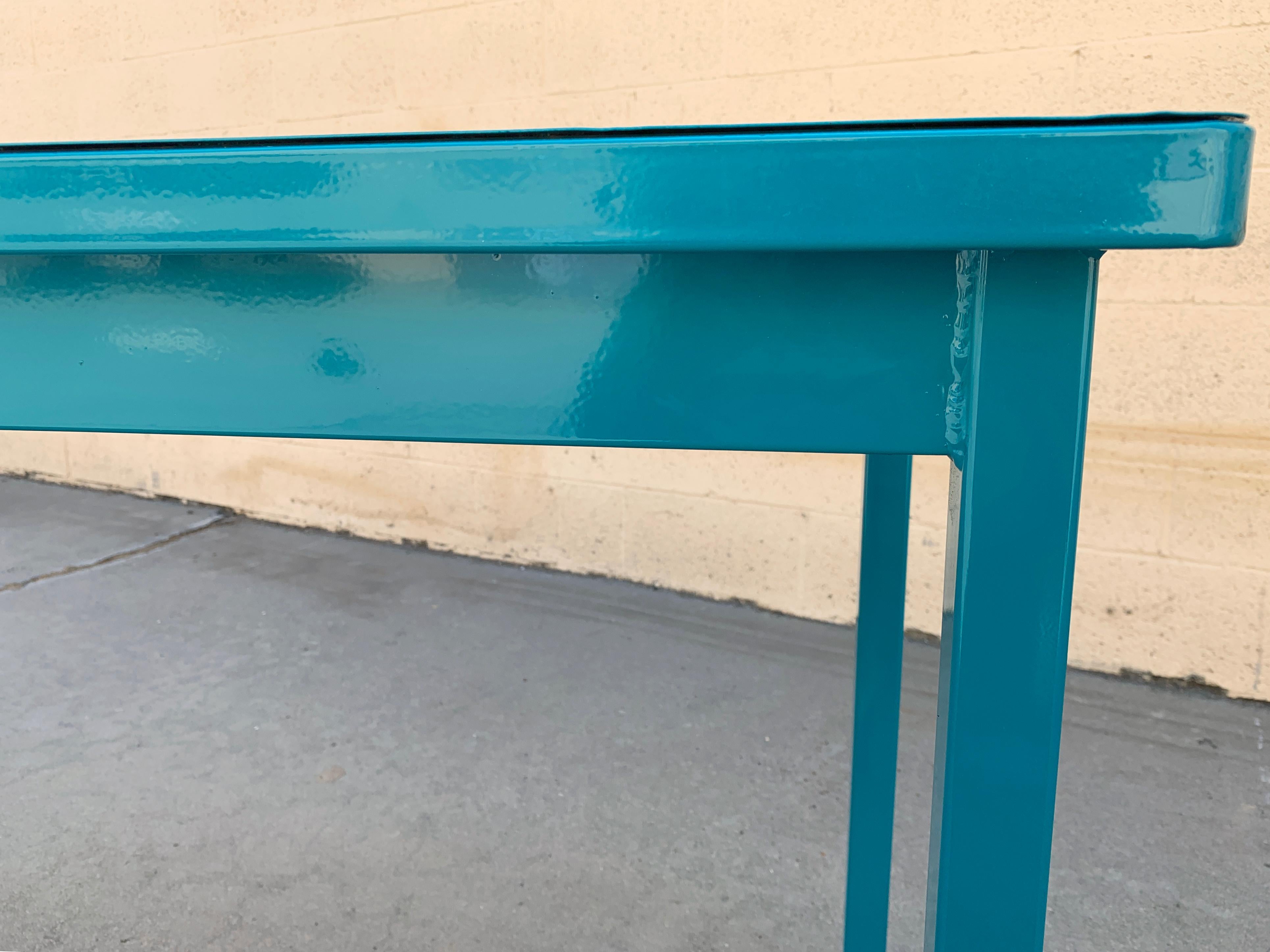 Mid-20th Century Midcentury Tanker Table in an Uncommon Size, Refinished in Teal For Sale