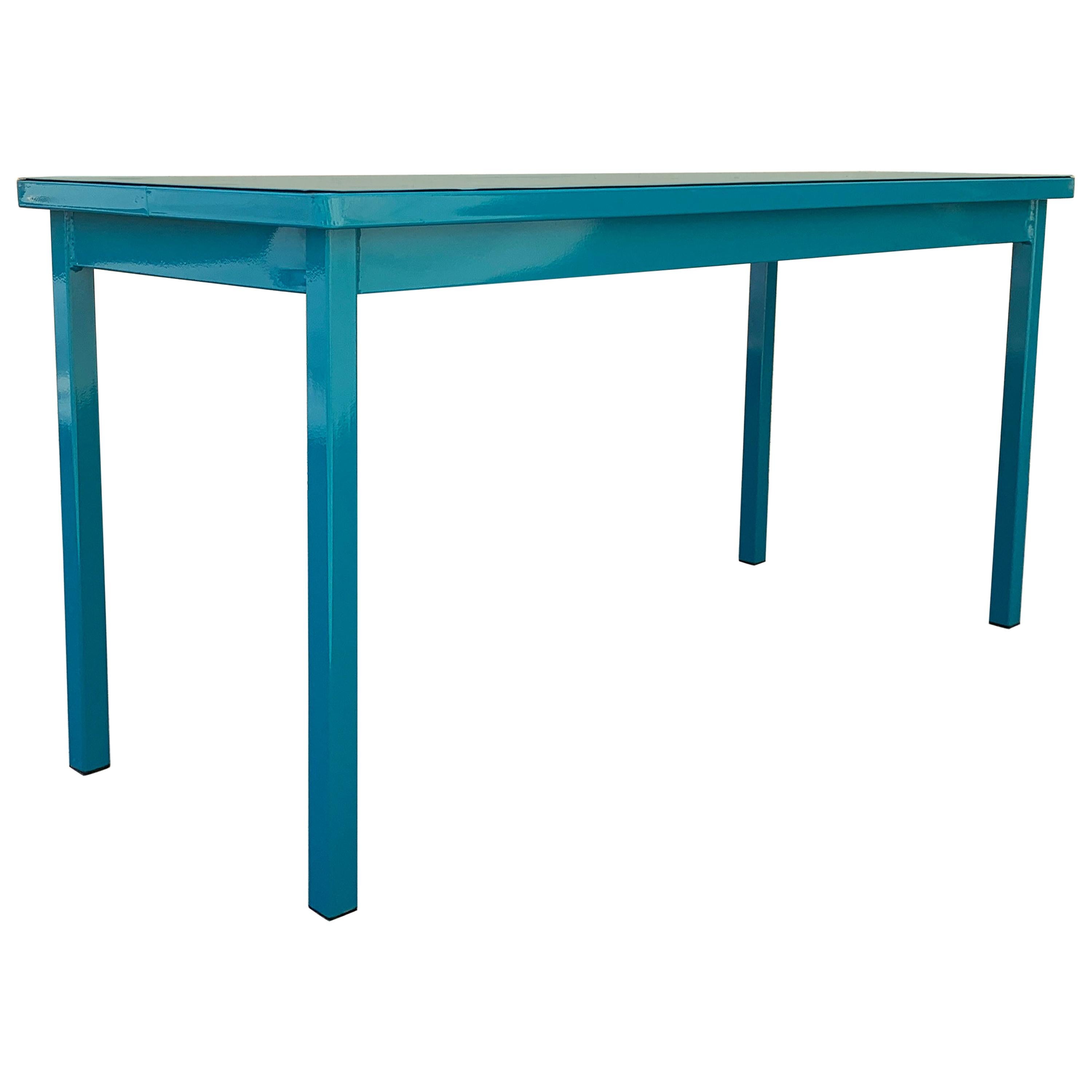 Midcentury Tanker Table in an Uncommon Size, Refinished in Teal For Sale