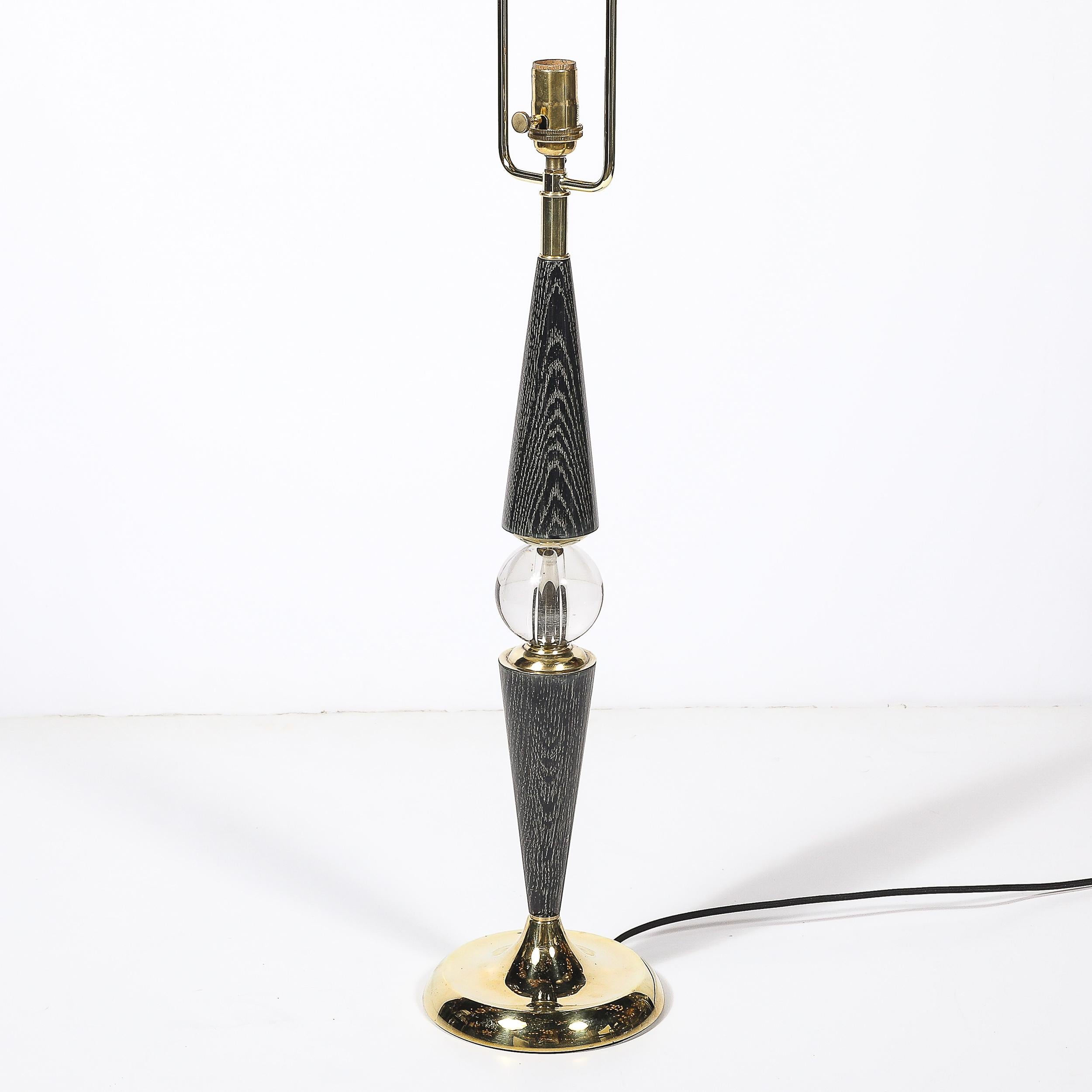 Lampes de table fuselées du milieu du siècle en laiton et noyer cérusé argenté avec détails en forme de sphère en vente 3