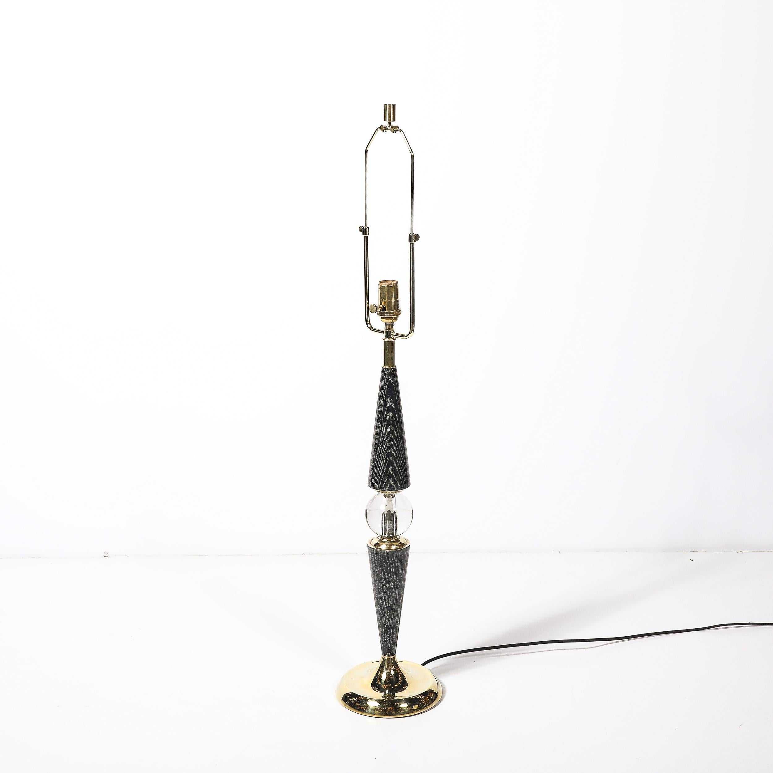 Lampes de table fuselées du milieu du siècle en laiton et noyer cérusé argenté avec détails en forme de sphère en vente 4