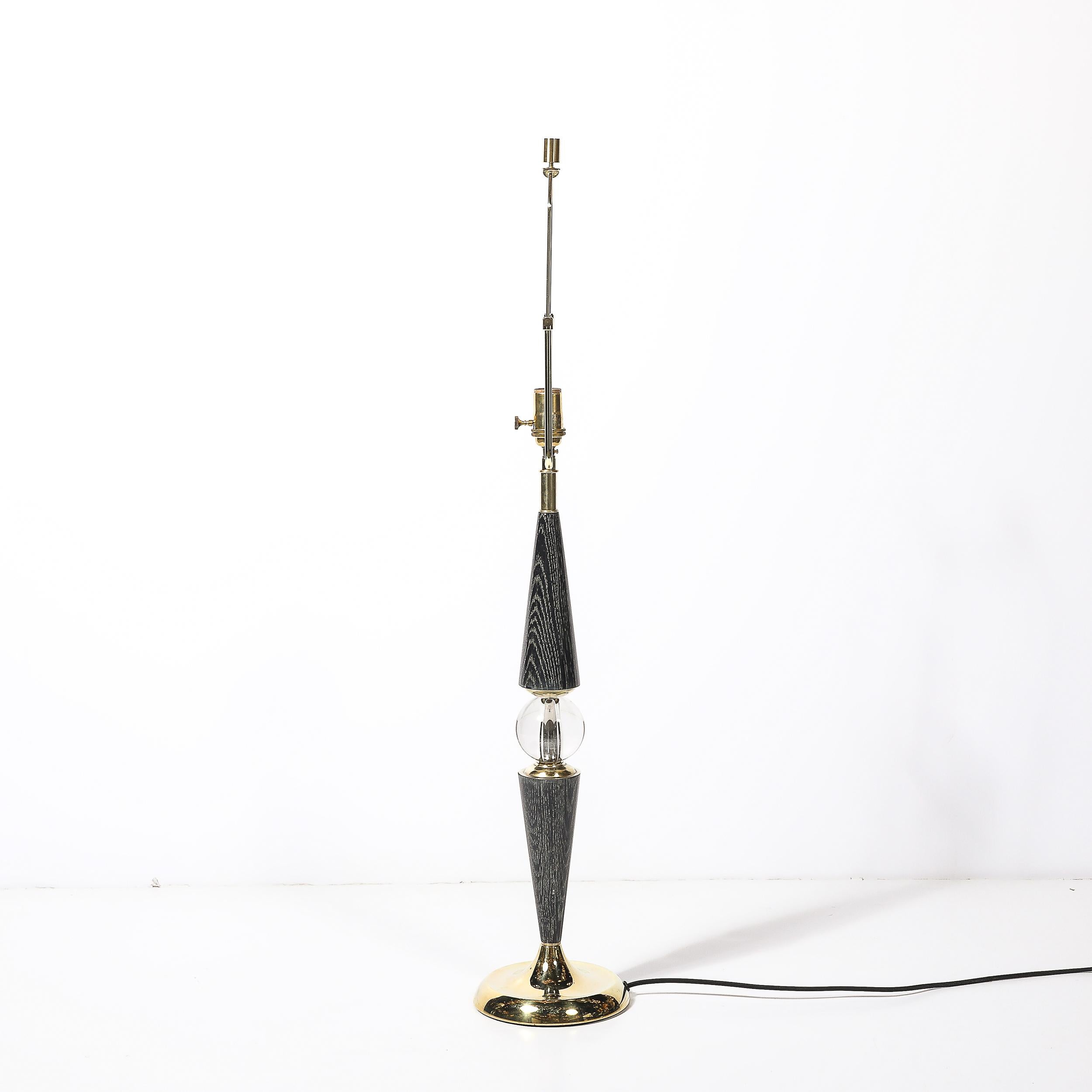 Lampes de table fuselées du milieu du siècle en laiton et noyer cérusé argenté avec détails en forme de sphère en vente 5