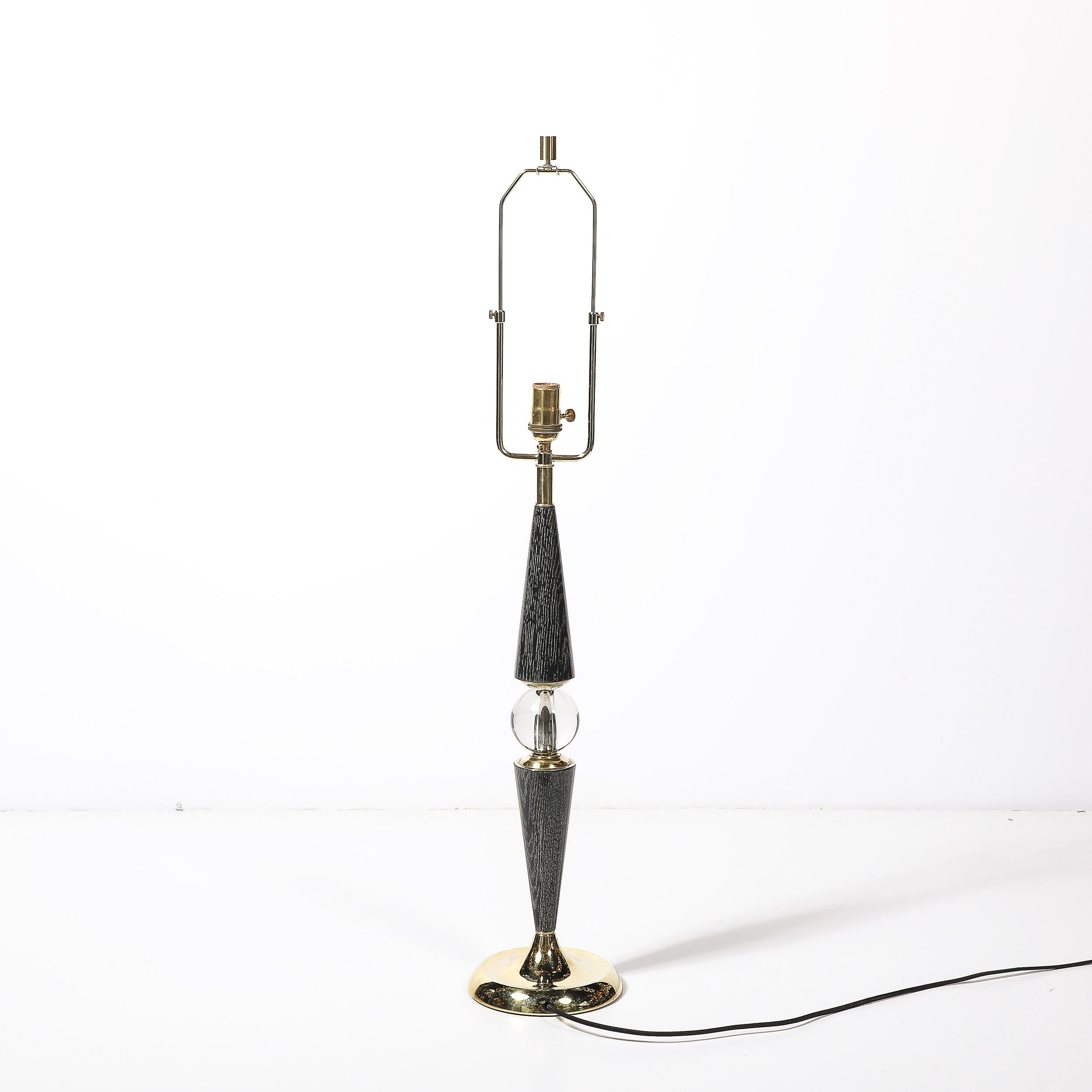 Lampes de table fuselées du milieu du siècle en laiton et noyer cérusé argenté avec détails en forme de sphère en vente 6