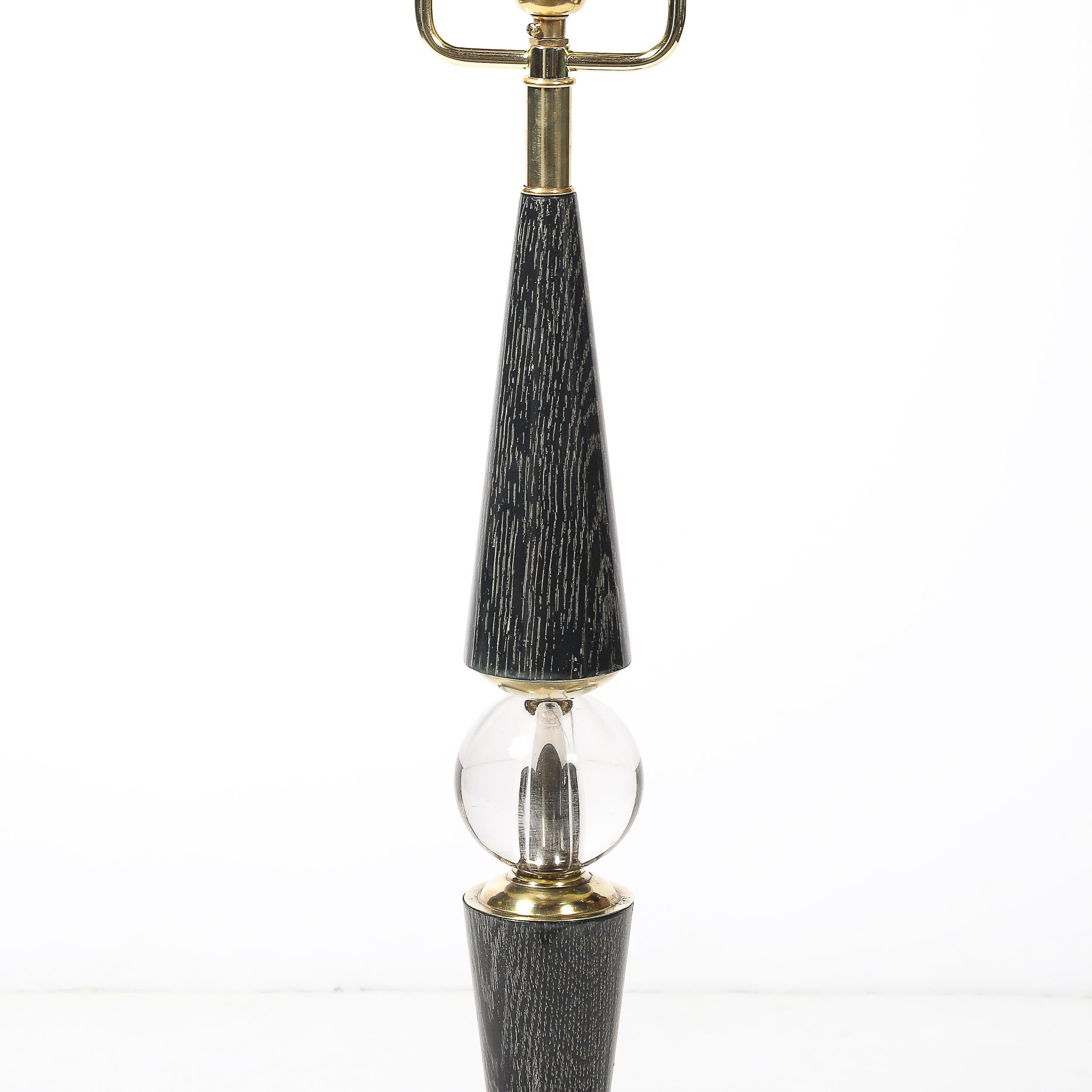 Lampes de table fuselées du milieu du siècle en laiton et noyer cérusé argenté avec détails en forme de sphère en vente 7