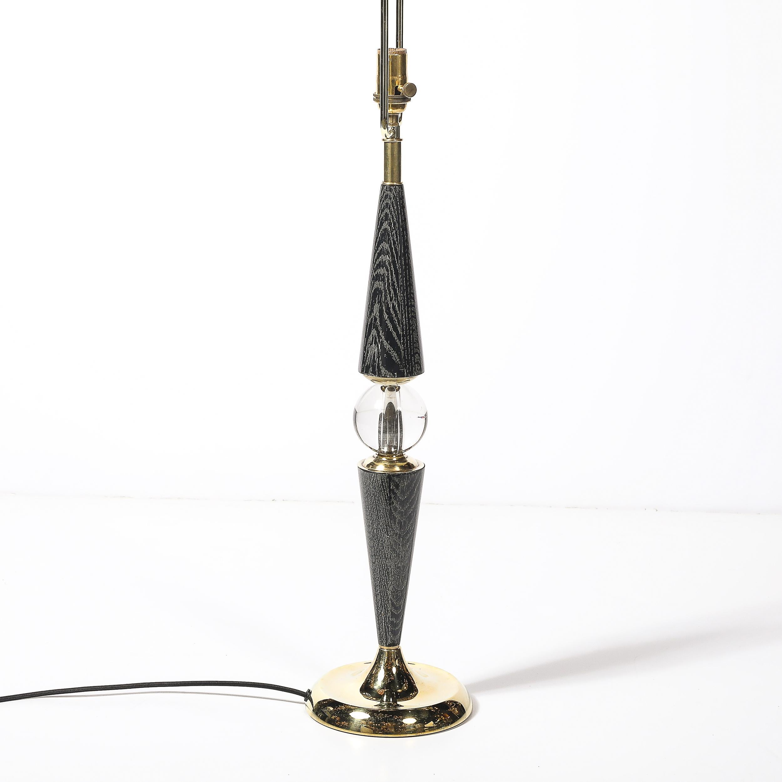 Lampes de table fuselées du milieu du siècle en laiton et noyer cérusé argenté avec détails en forme de sphère en vente 8