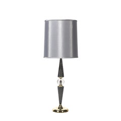 Mid-Century Tapered Brass & Silver Cerused Walnut Table Lamps w/ Sphere Detail