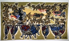 Arazzo della metà del secolo scorso "L'Aquarium" firmato da Jean Lurcat, a cura di Corot