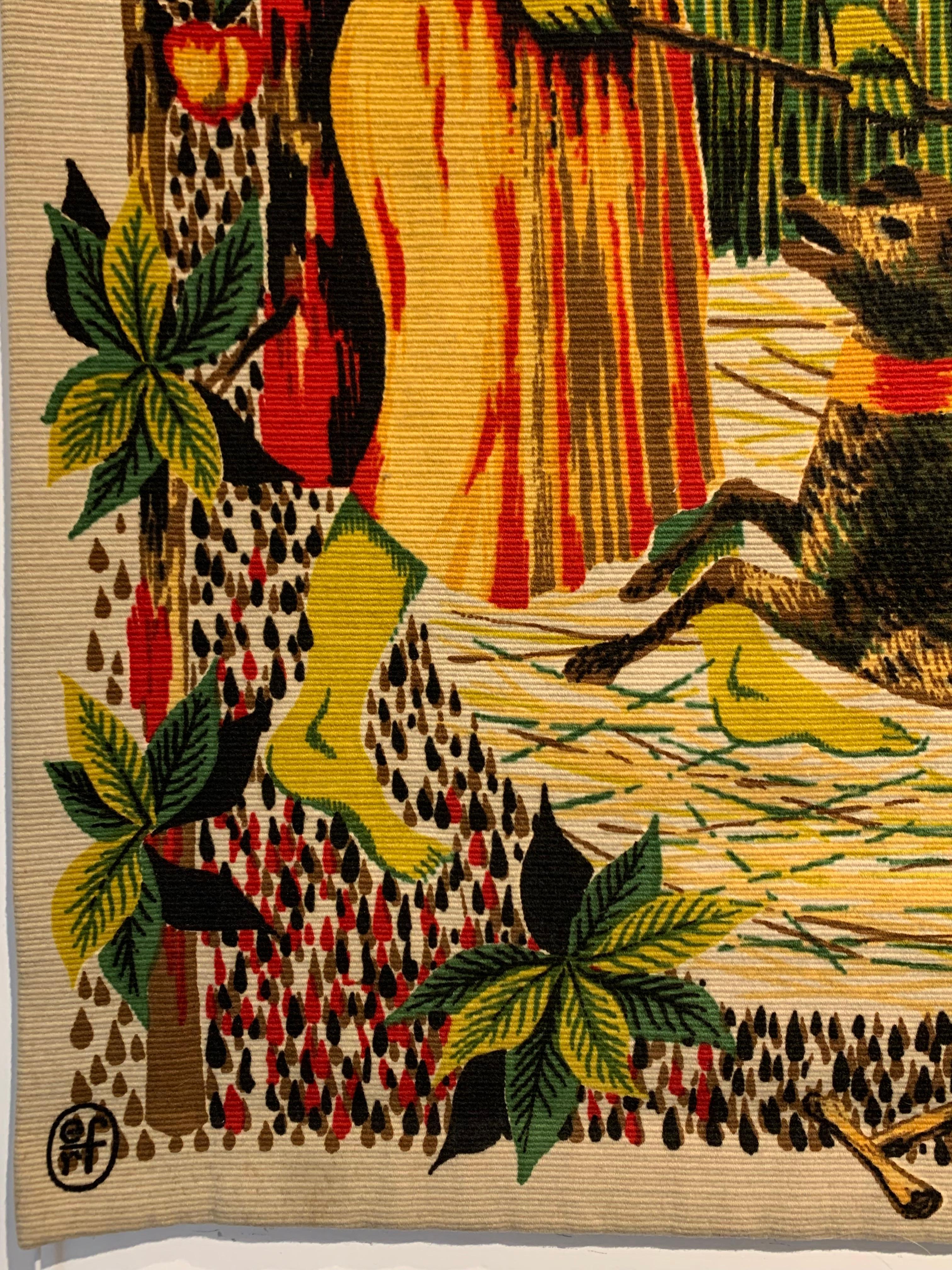 Wool Mid-Century tapestry “Moyen-Âge”signed by Jean-Claude Bissery For Sale