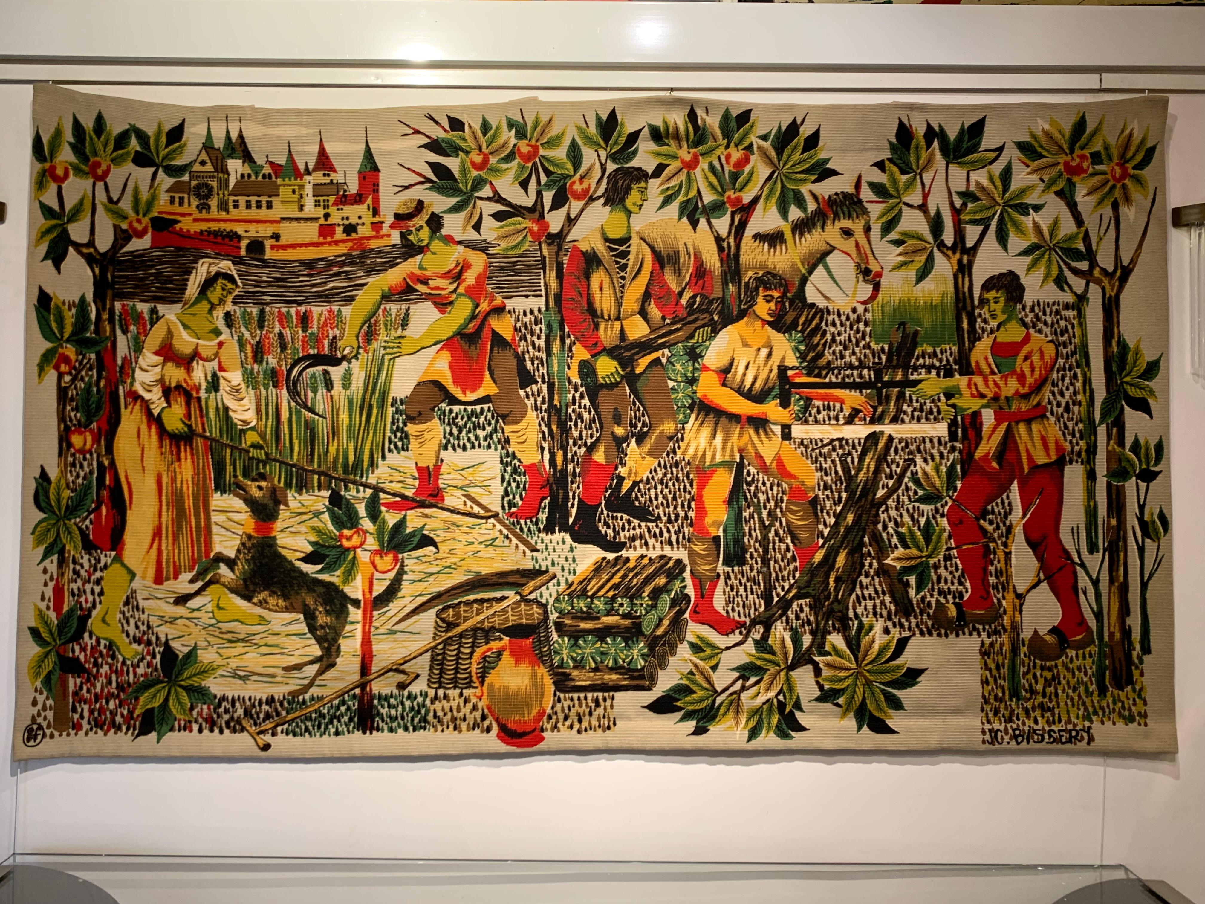 Mid- 20th Century Tapestry “Moyen-Age”signed by Jean-Claude Bissery.
Entitled 