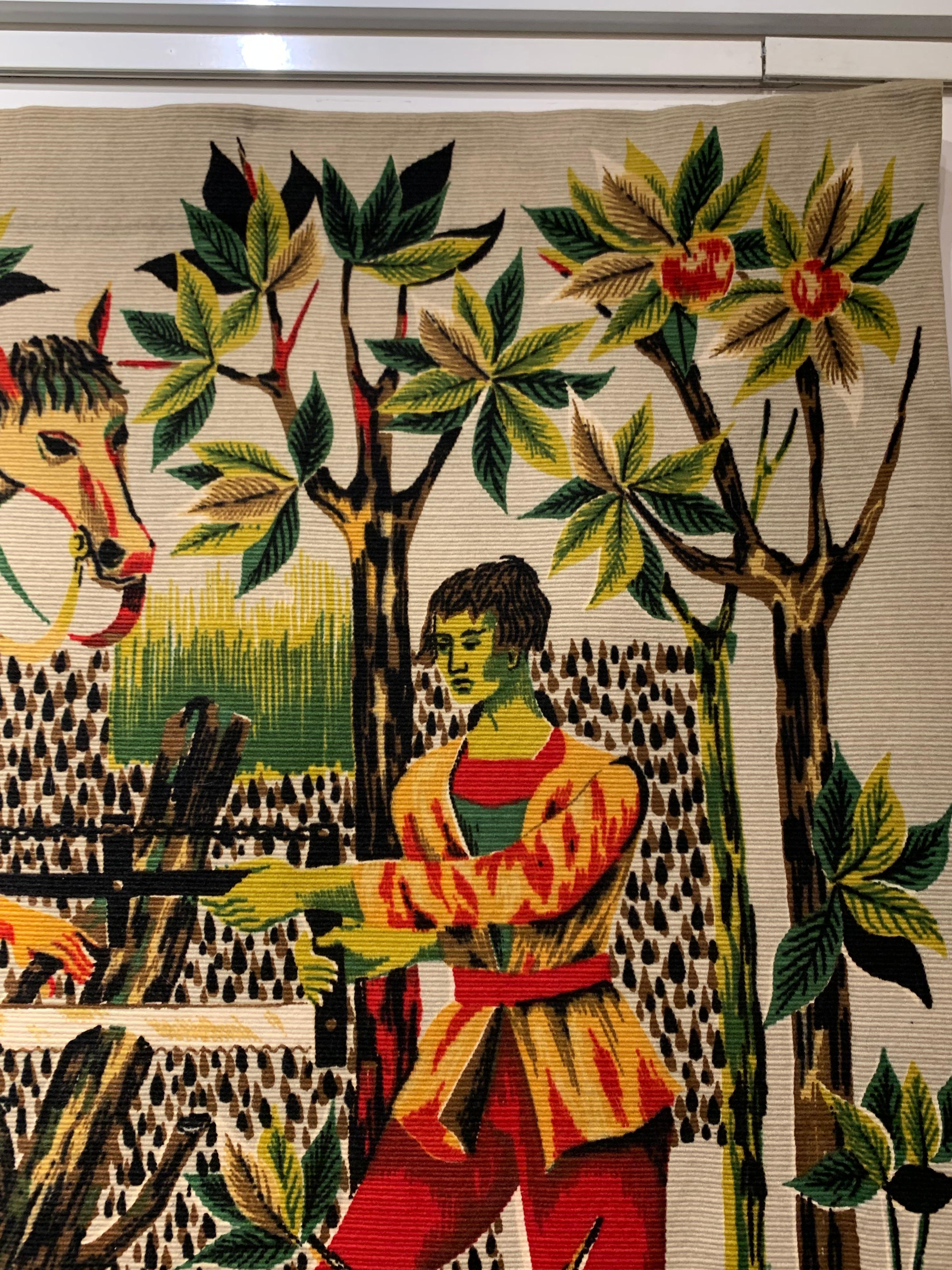 Mid-Century tapestry “Moyen-Âge”signed by Jean-Claude Bissery In Good Condition For Sale In Beirut, LB