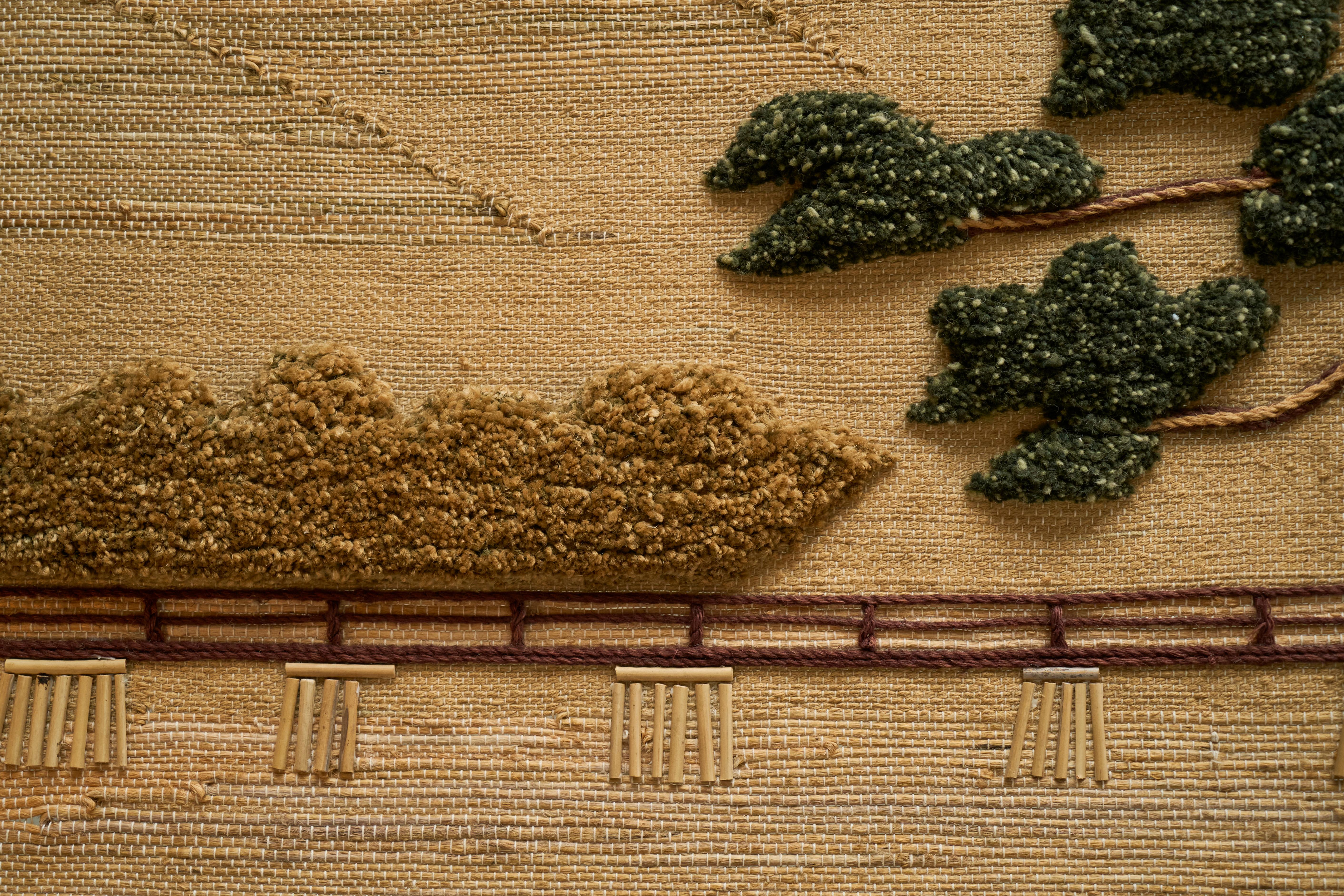 Wandteppich oder Wandbehang aus Jute, Wolle und Bambus aus der Mitte des Jahrhunderts 1960er Jahre im Angebot 5