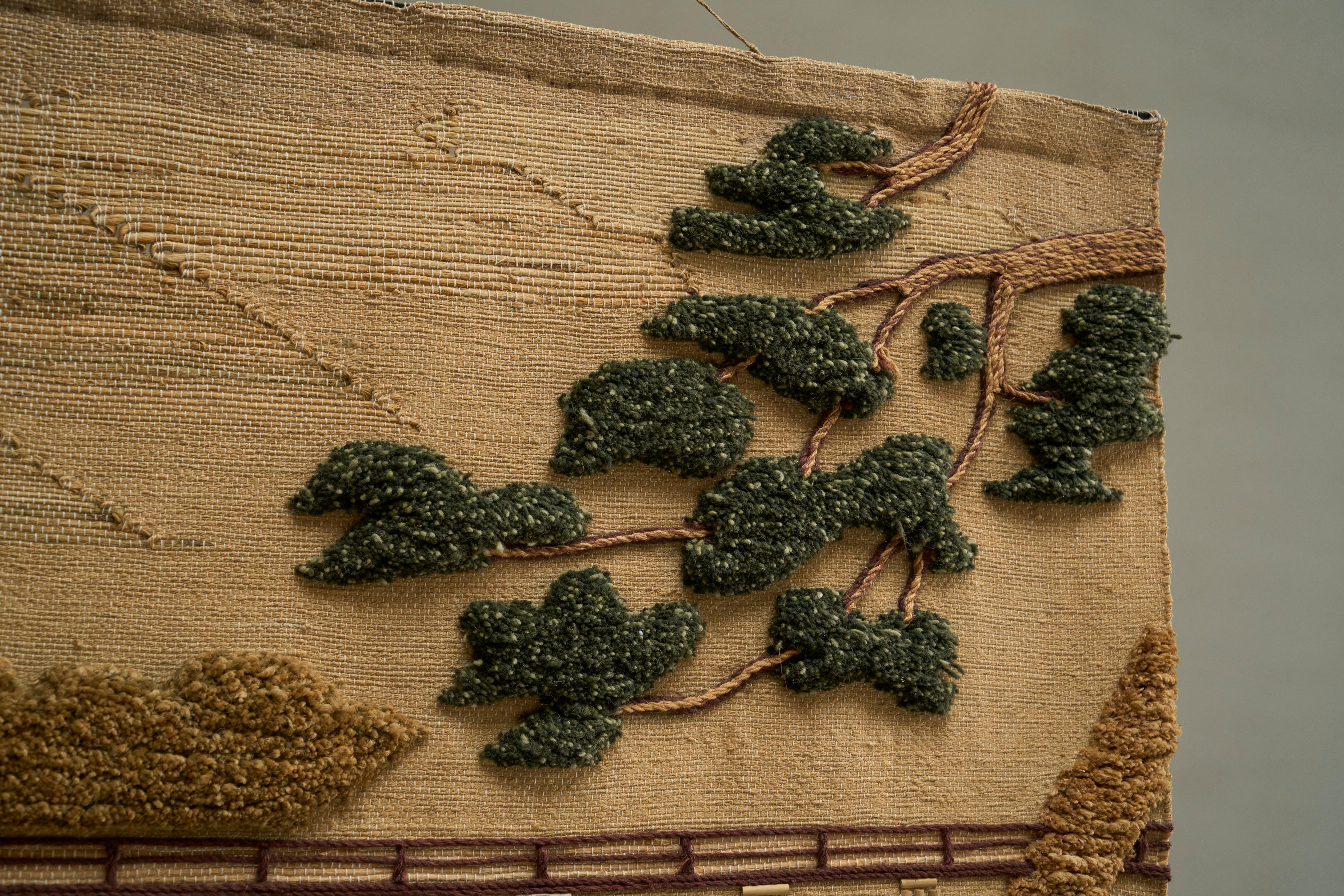 Wandteppich oder Wandbehang aus Jute, Wolle und Bambus aus der Mitte des Jahrhunderts 1960er Jahre im Angebot 1