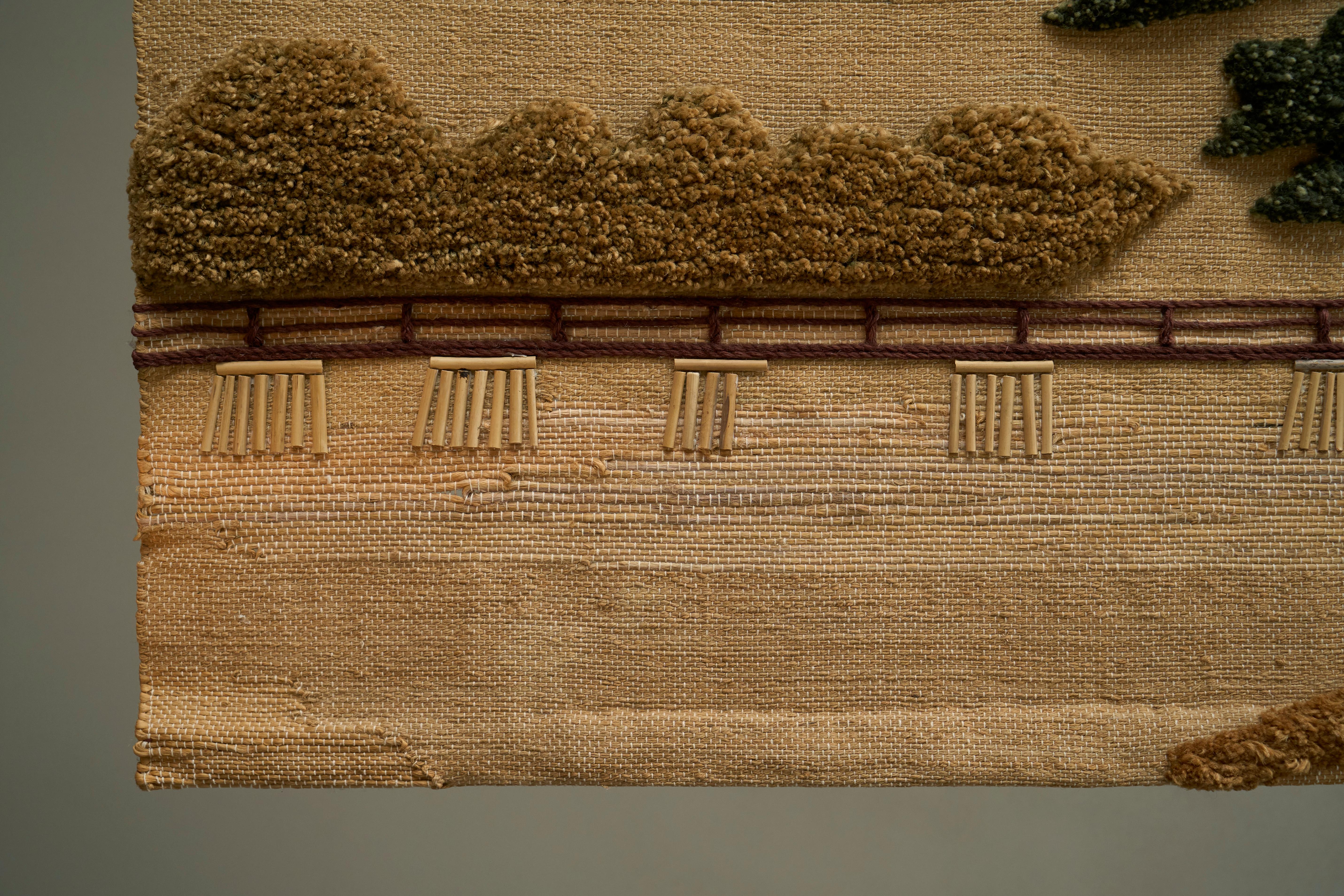 Wandteppich oder Wandbehang aus Jute, Wolle und Bambus aus der Mitte des Jahrhunderts 1960er Jahre im Angebot 3