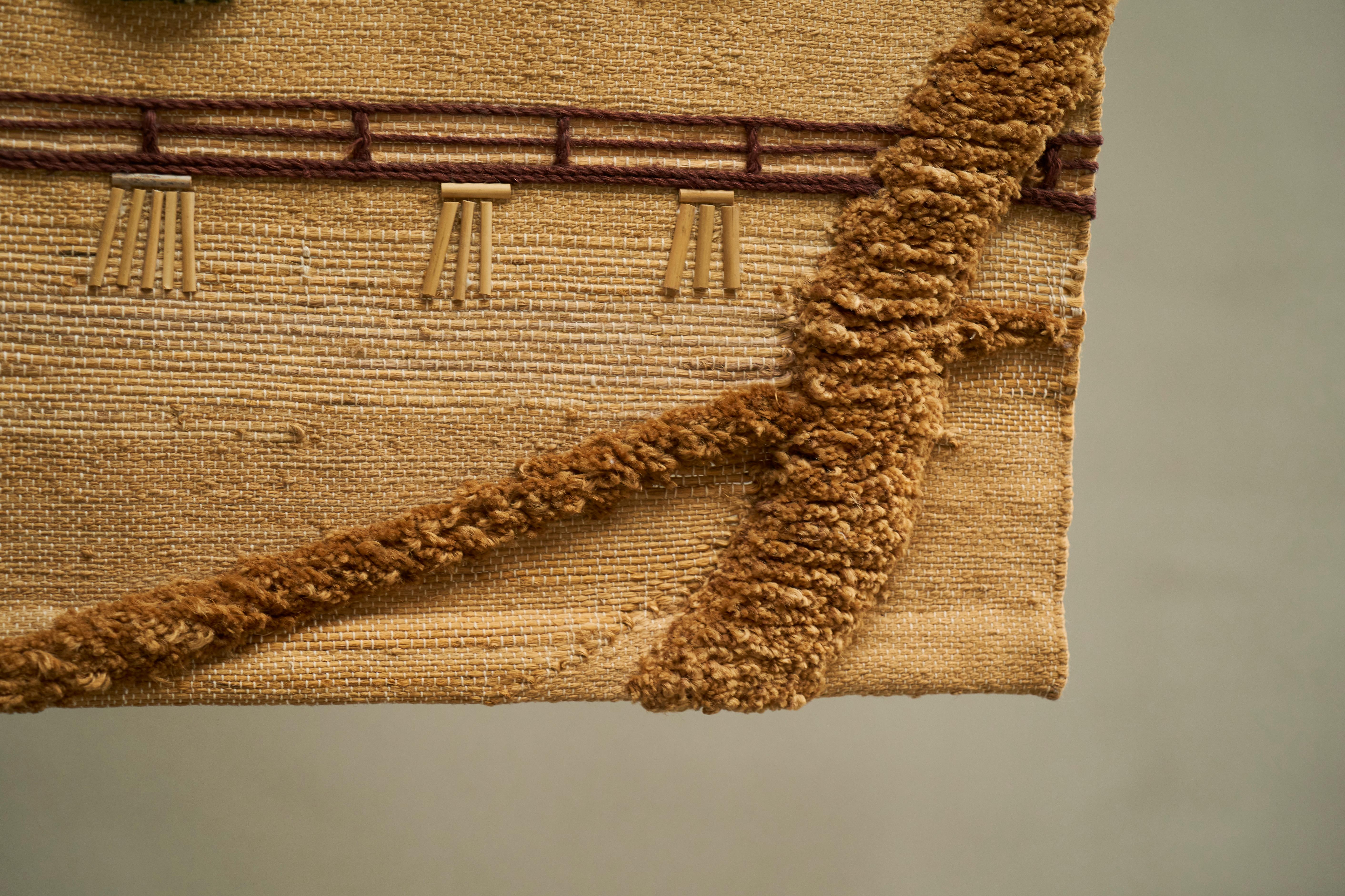 Wandteppich oder Wandbehang aus Jute, Wolle und Bambus aus der Mitte des Jahrhunderts 1960er Jahre im Angebot 4