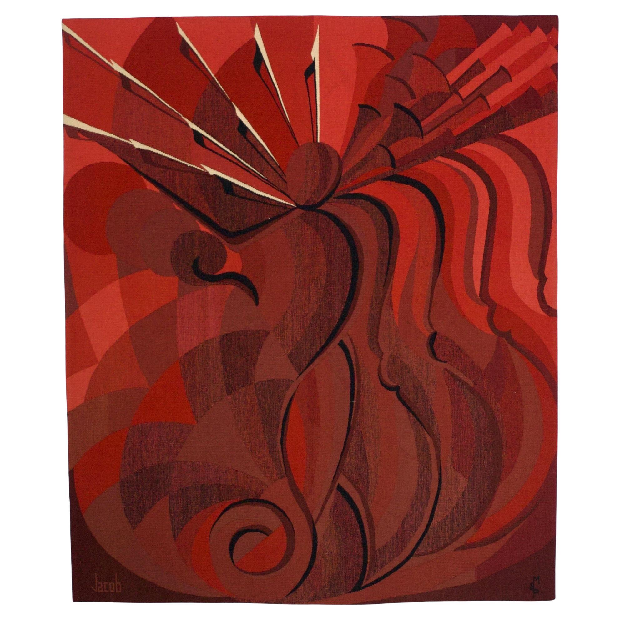 Mid Century Tapestry Signed and Design by Jacob 4’8" x 5’8”