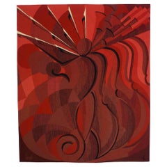Tapiz de mediados de siglo firmado y diseñado por Jacob 4'8" x 5'8"