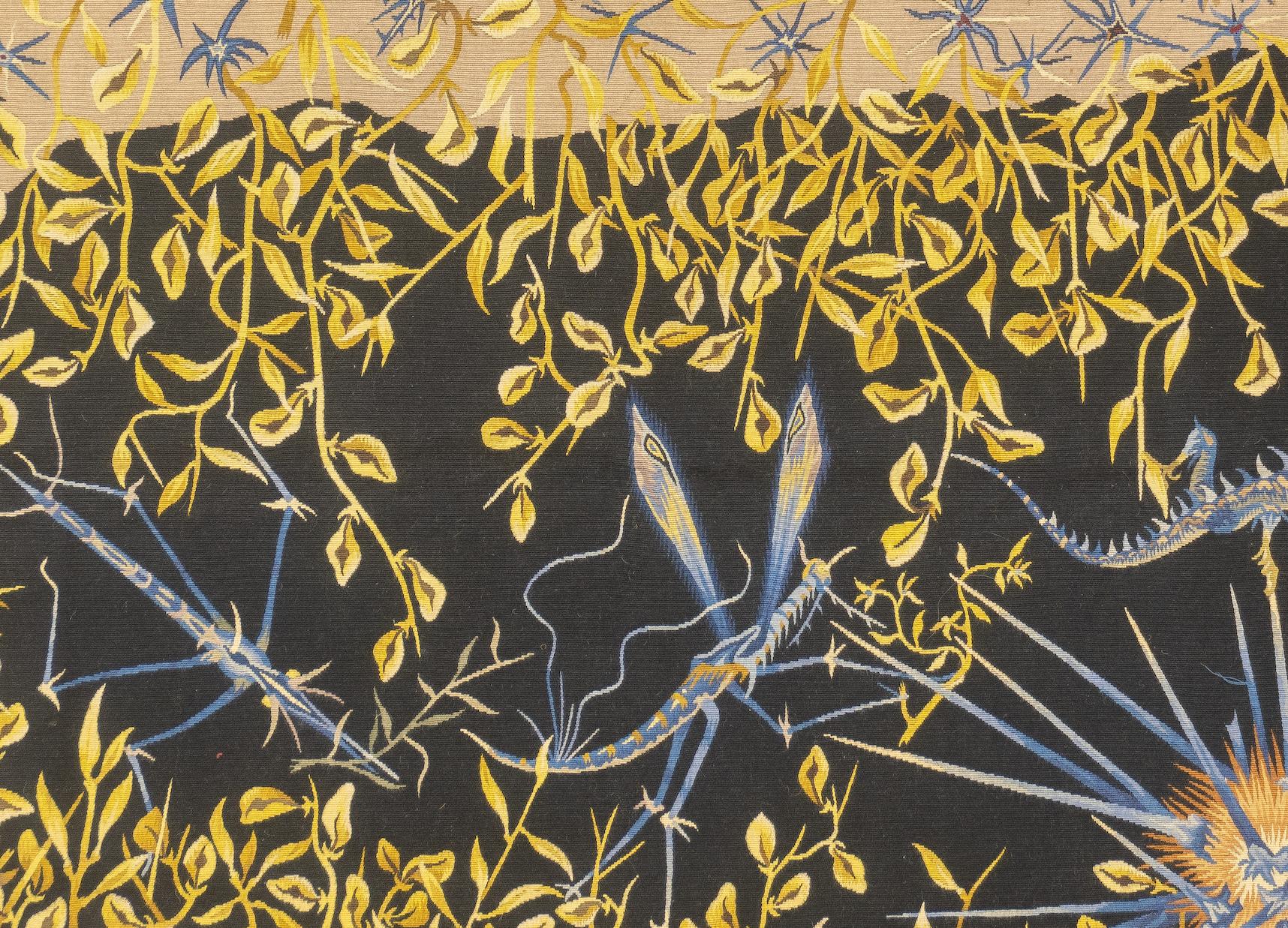 French Mid Century Tapestry Signed Marc Petit 4'10'' x 6'10'' For Sale