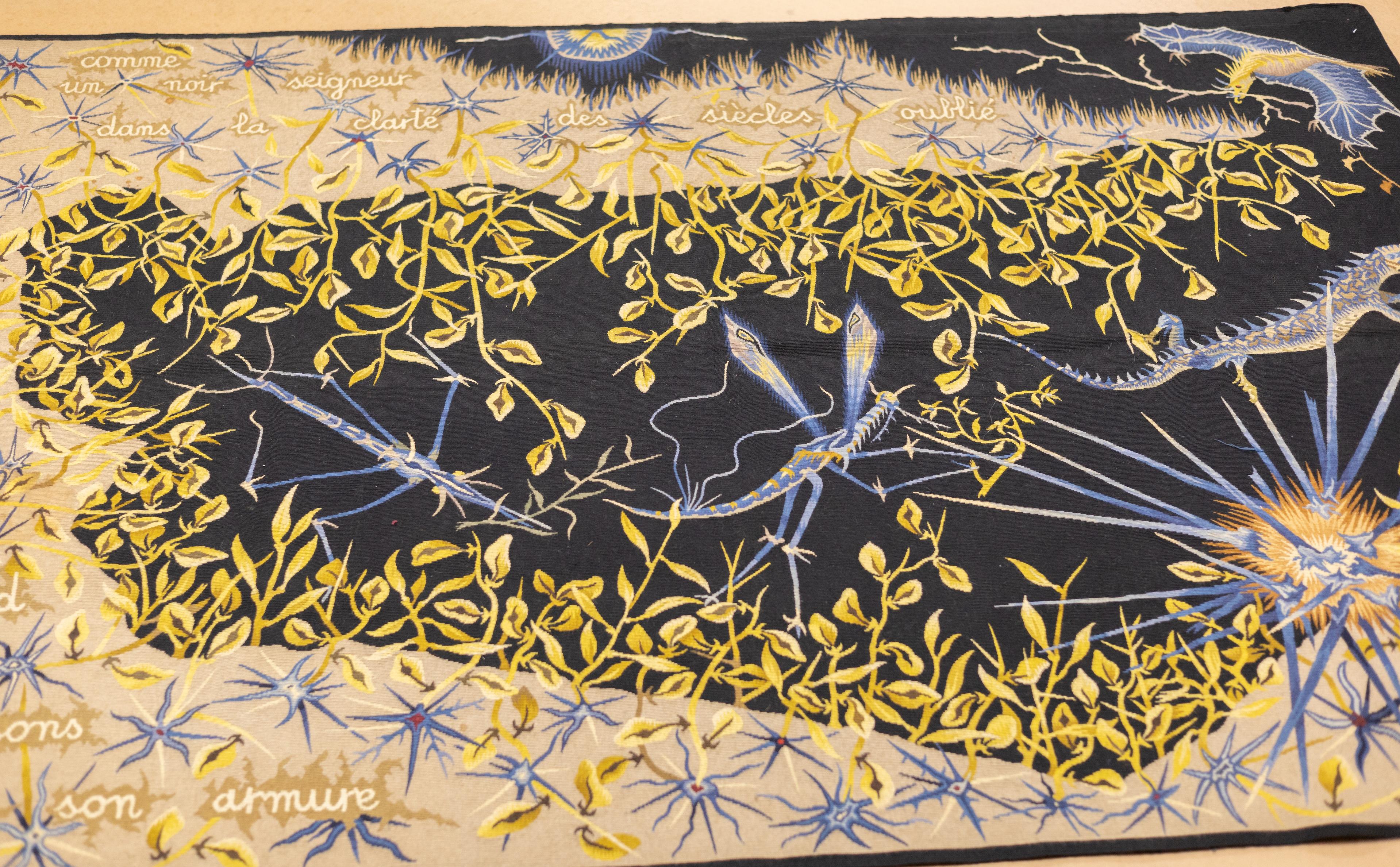 Mid Century Tapestry Signed Marc Petit 4'10'' x 6'10'' In Excellent Condition For Sale In New York, NY