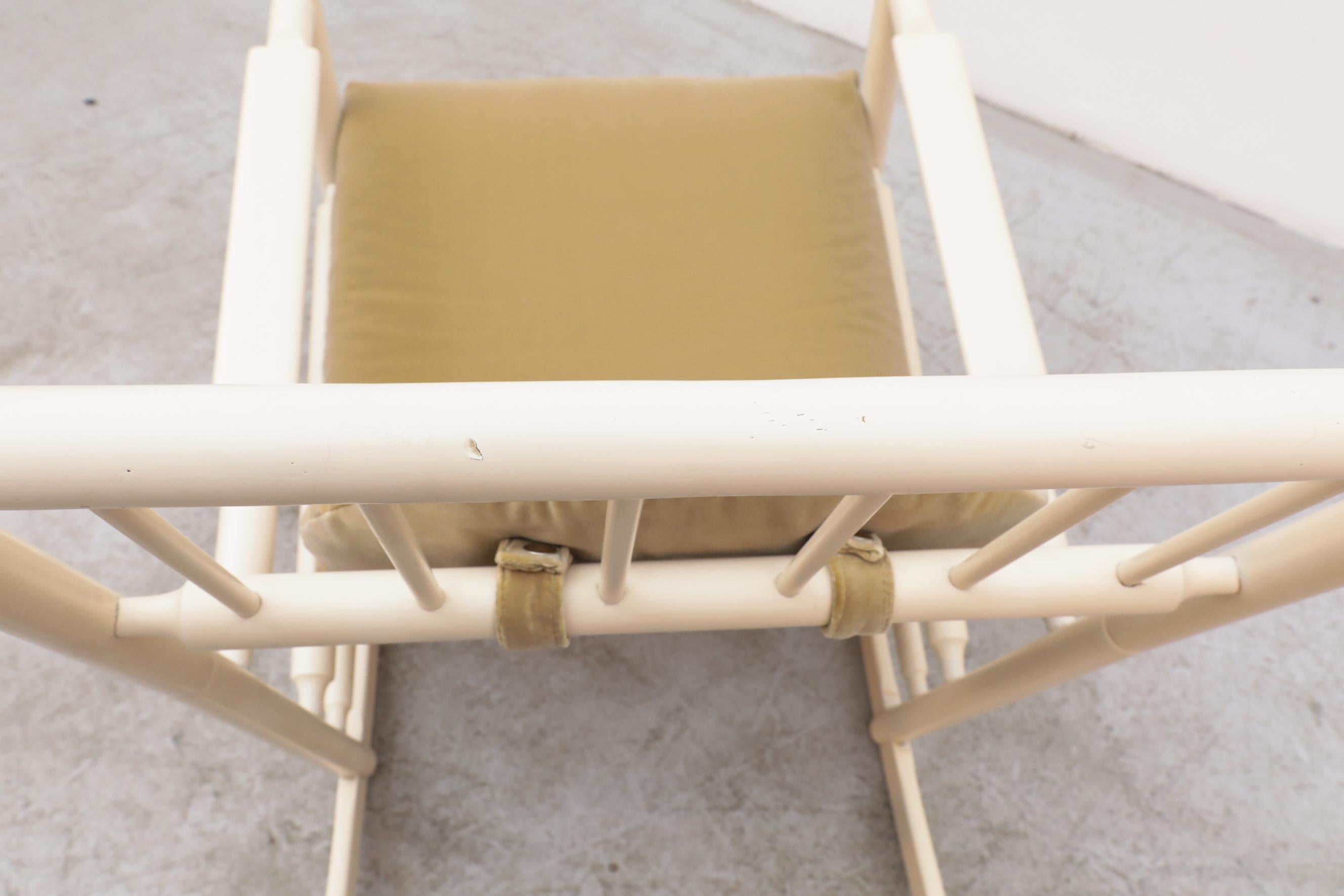 Mid-Century Tapiovaara Inspired Off-White Spindle Rocking Chair w/ Gold Cushions For Sale 9