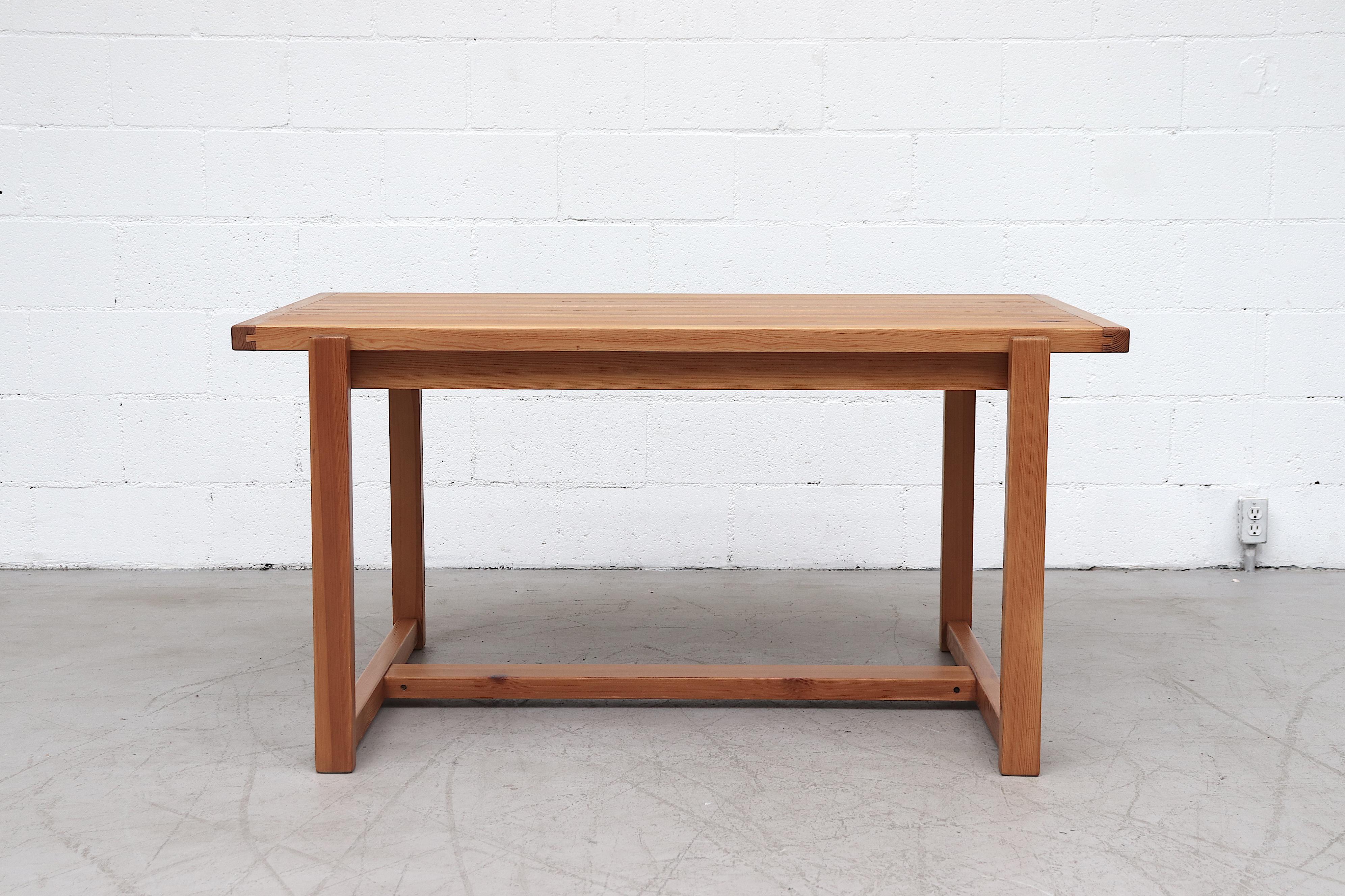 Mid-Century Ate van Apeldoorn (attr) Pine Square Leg Table with Inset Top. In Original Condition. Another one available in Douglas Fir with matching chairs, listed and sold separately.