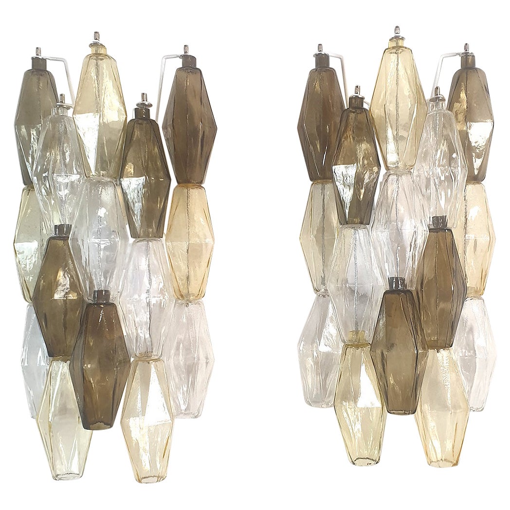 Mid Century Taupe Murano Glass Polyhedral Sconces by Venini - a pair