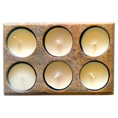 Mid Century Tea Light Marble Candle Holder 6 Pink Brown and Red 1970's