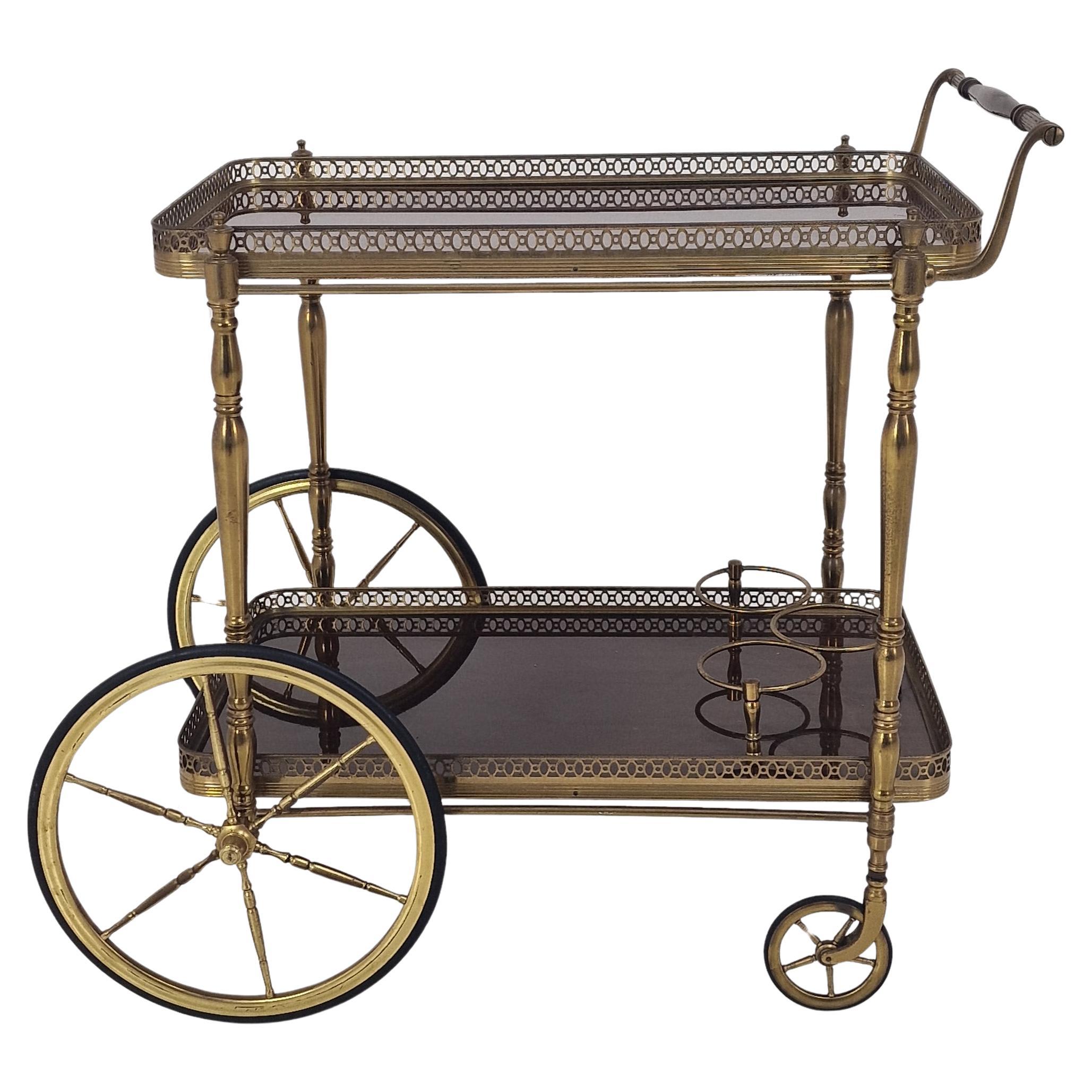Mid Century Tee oder Bar-Karte oder Trolley mit Holz und Messing, Frankreich 1950er Jahre