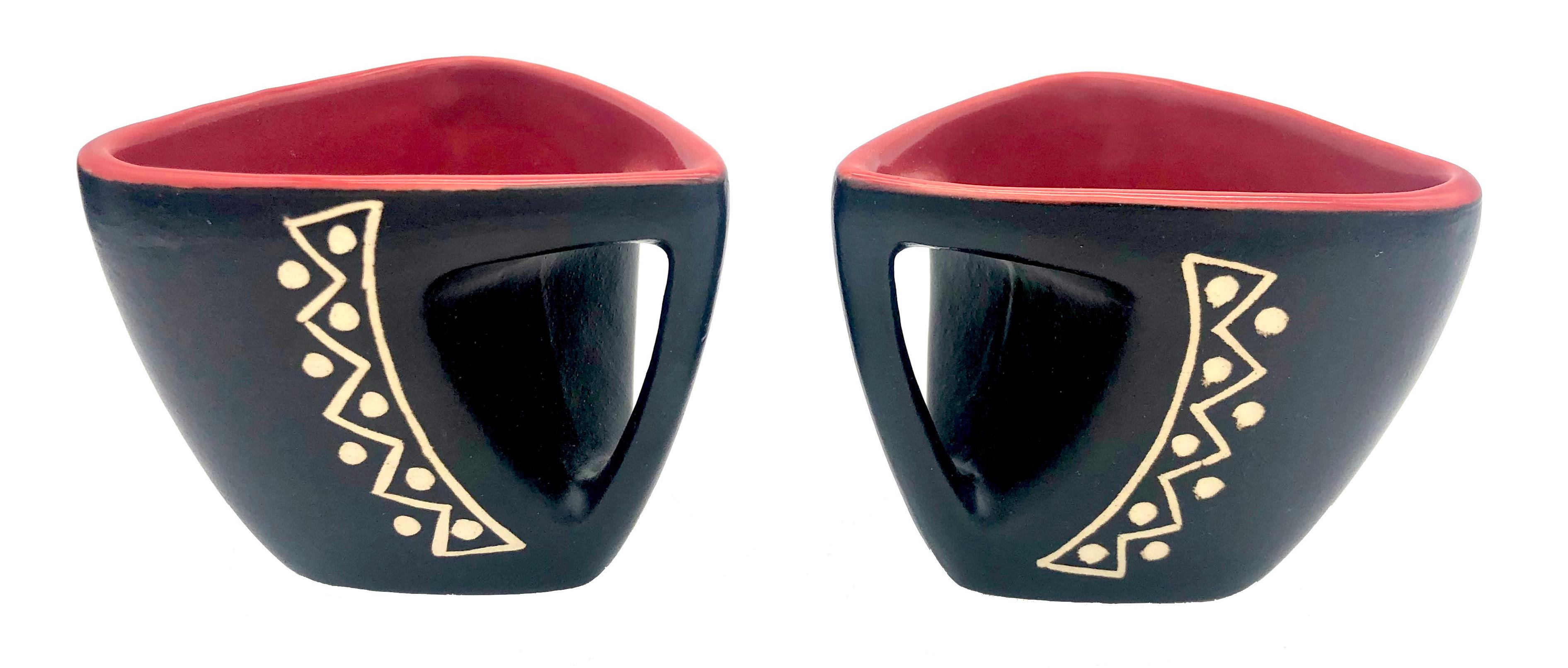 MidCentury Tea Set Ceramic Pottery Red and Black Glaze For Sale at 1stDibs